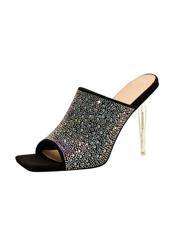 Clear Stiletto Heel Women Black Sandals
