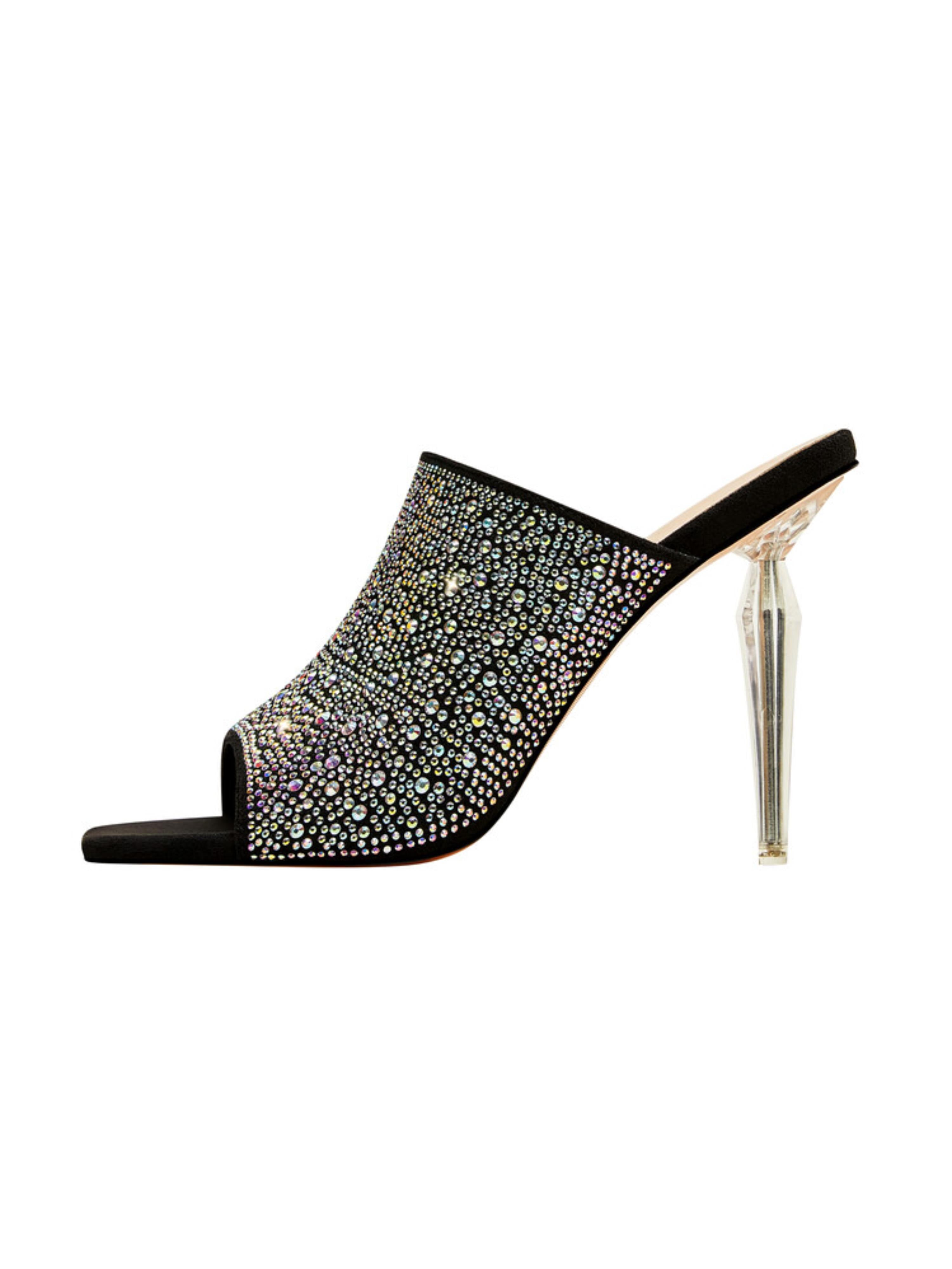 Clear Stiletto Heel Women Black Sandals