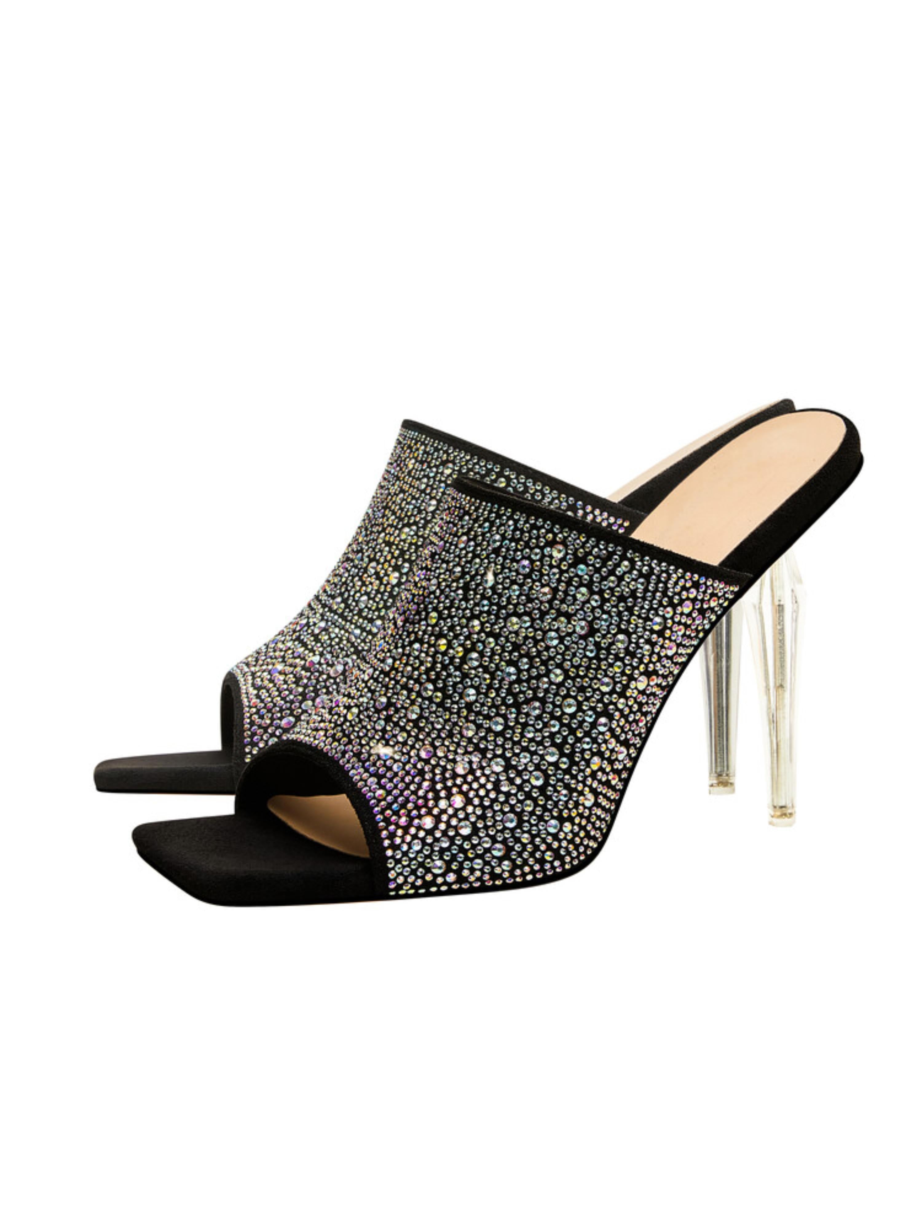 Clear Stiletto Heel Women Black Sandals