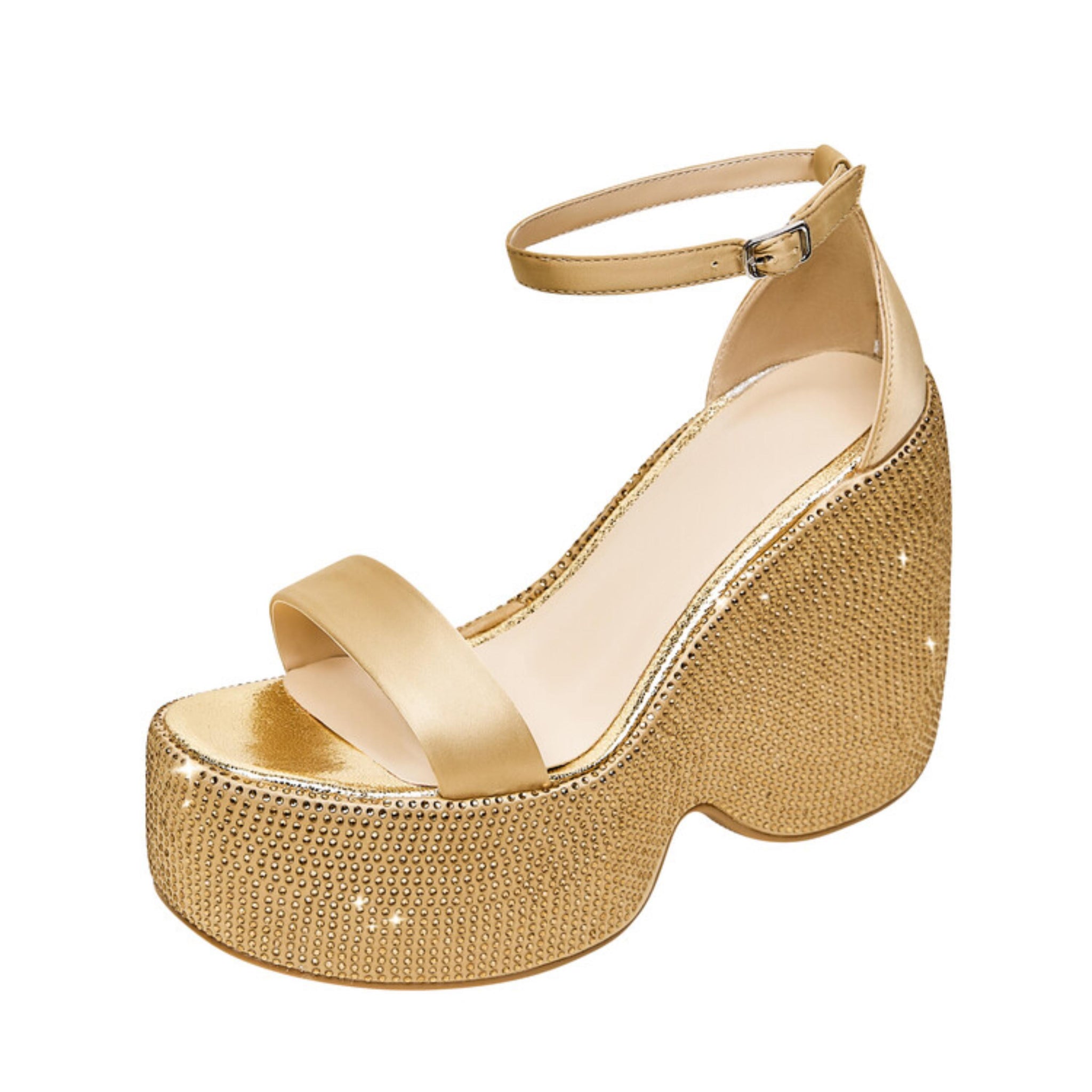 Glamorous Women's Gold High Heel Platform Sandals