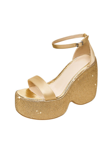 Glamorous Women's Gold High Heel Platform Sandals