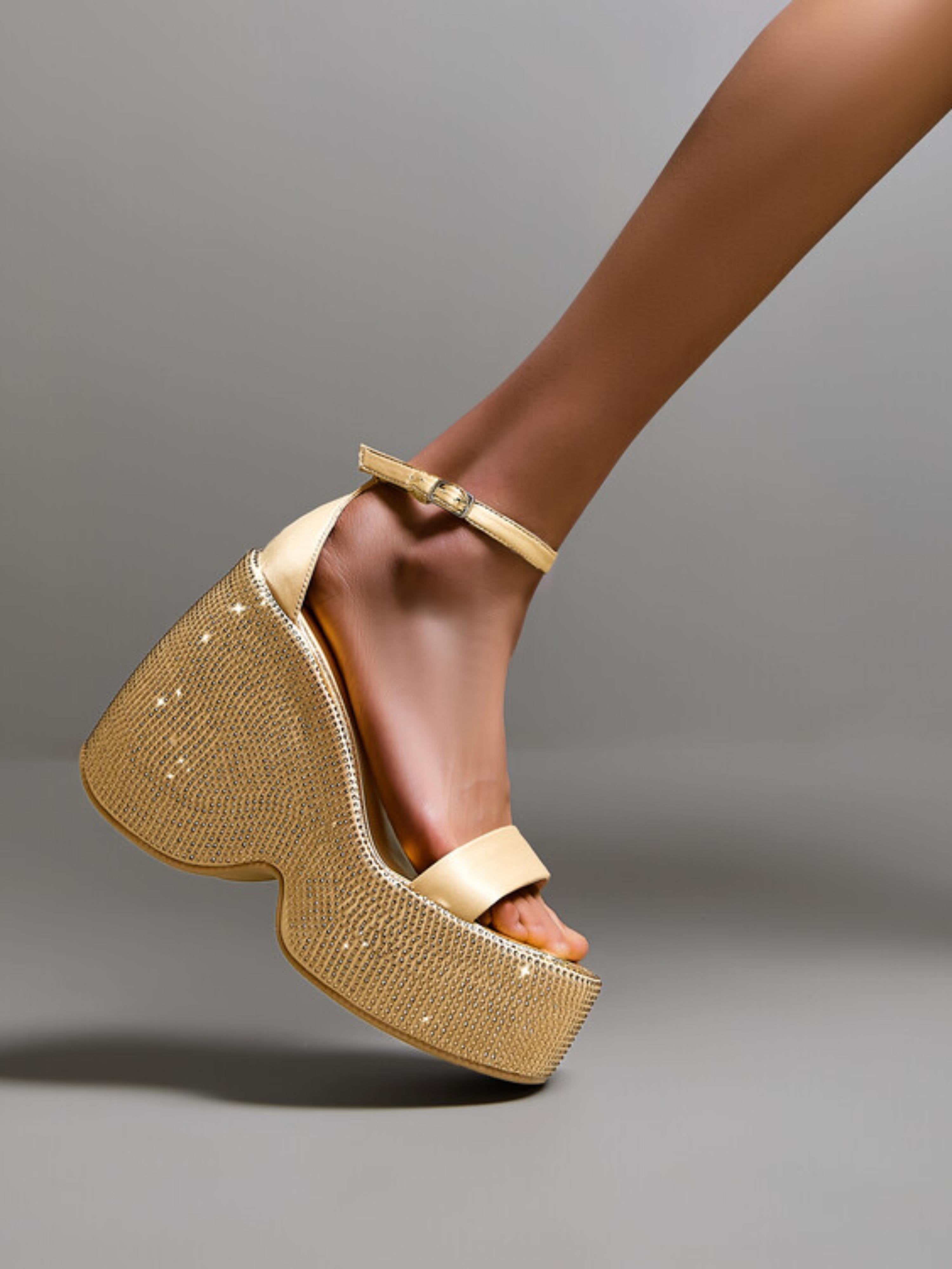 Glamorous Women's Gold High Heel Platform Sandals