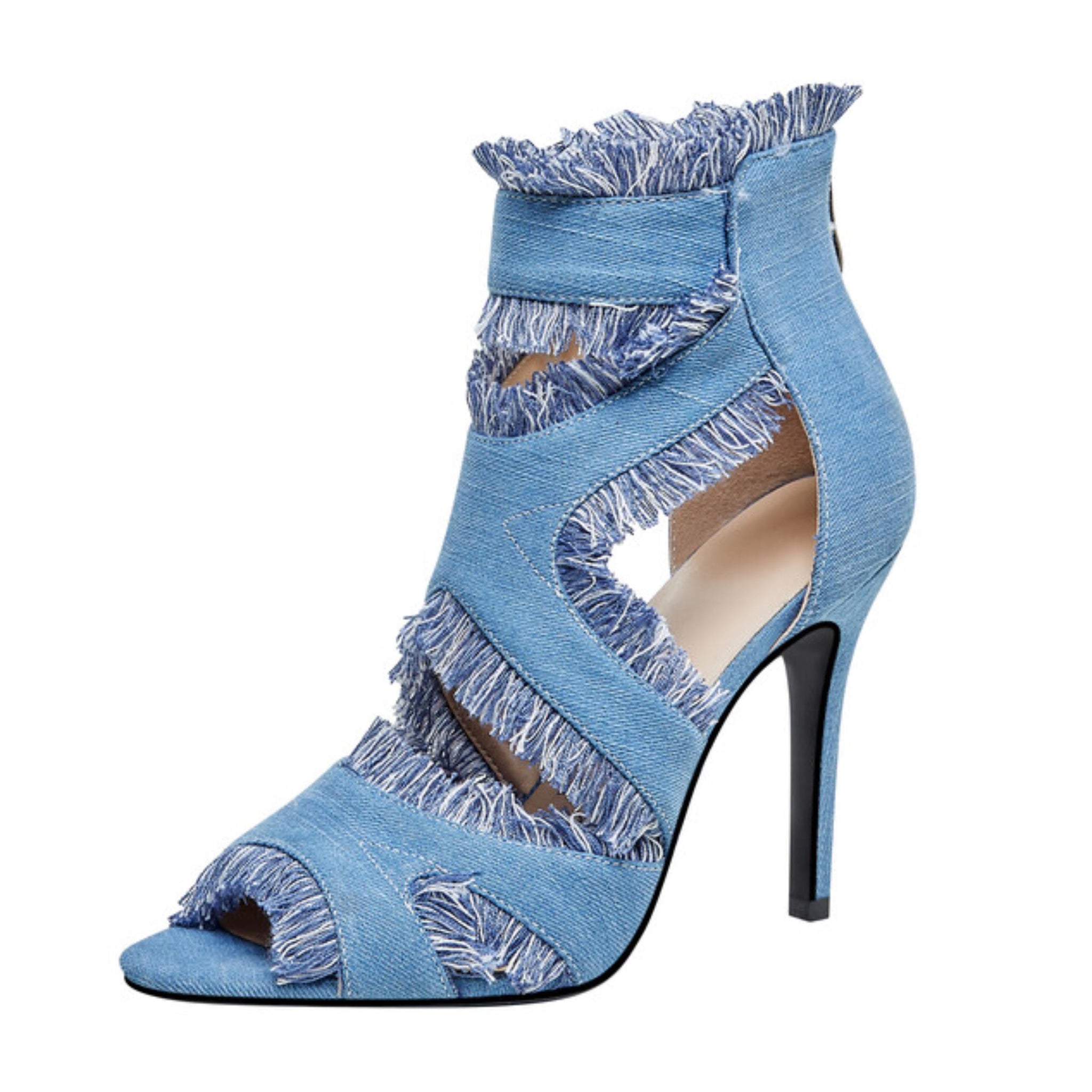 Distressed Frayed Edge Denim Sandals for Women