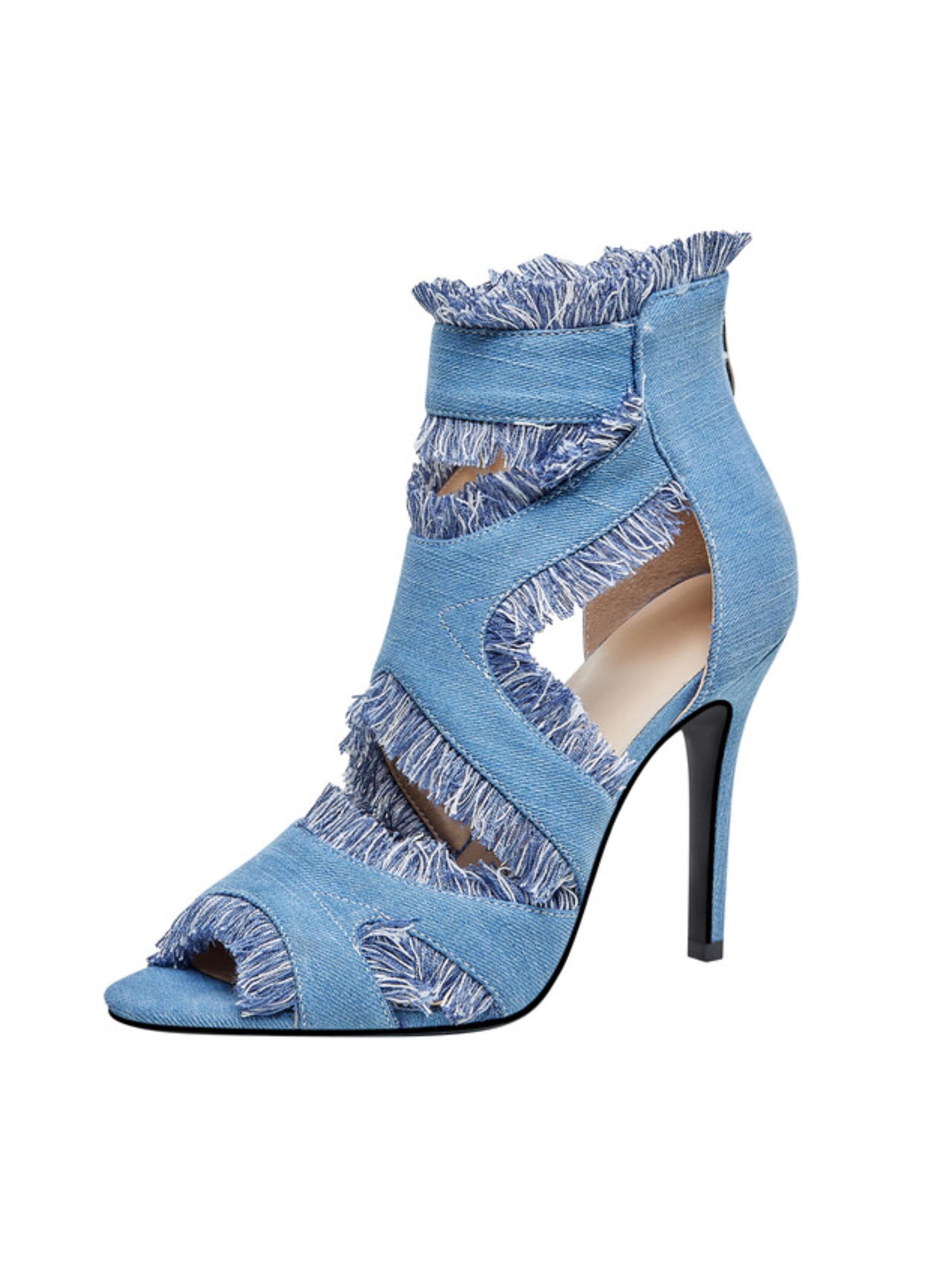 Distressed Frayed Edge Denim Sandals for Women