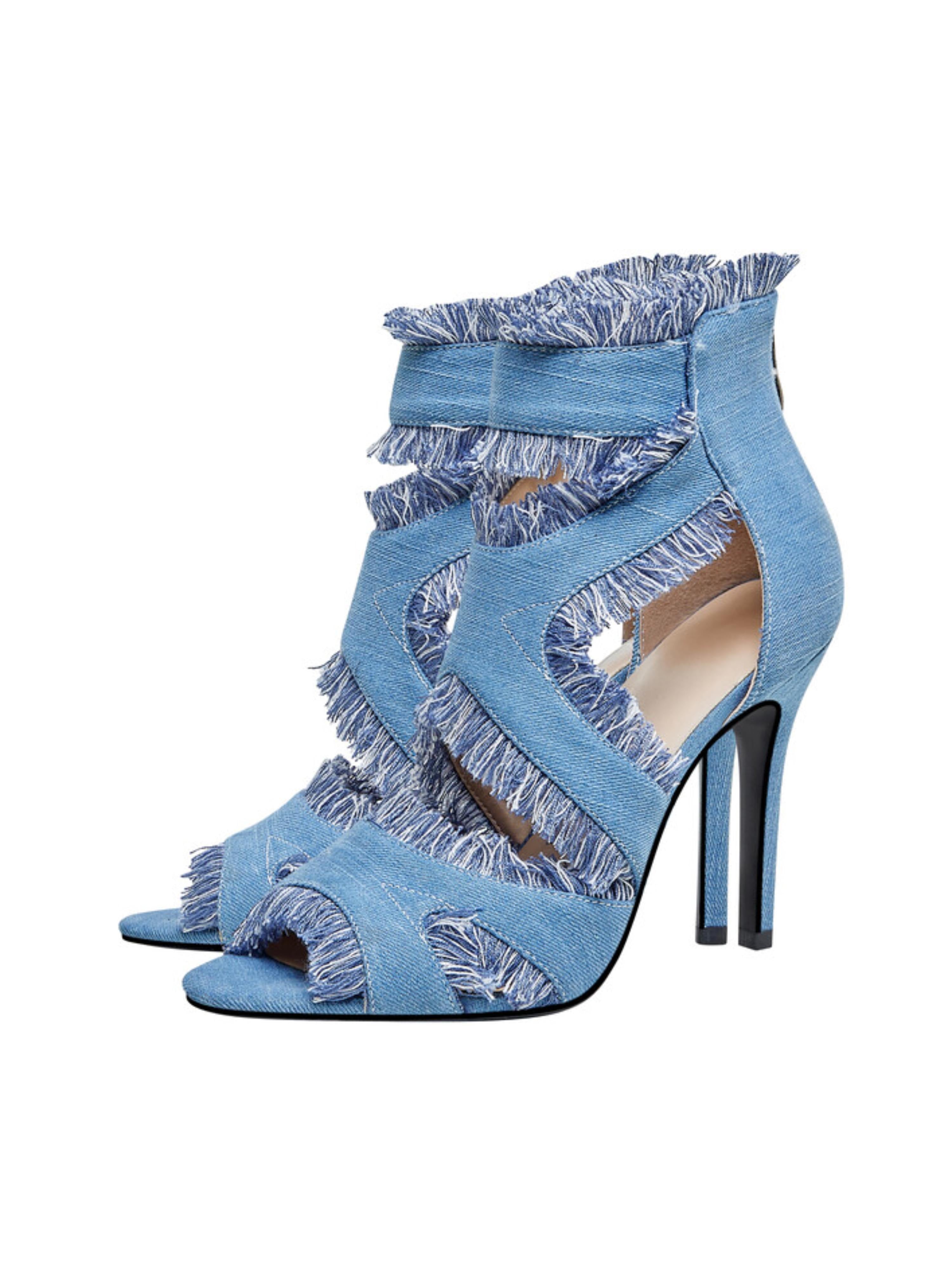 Distressed Frayed Edge Denim Sandals for Women