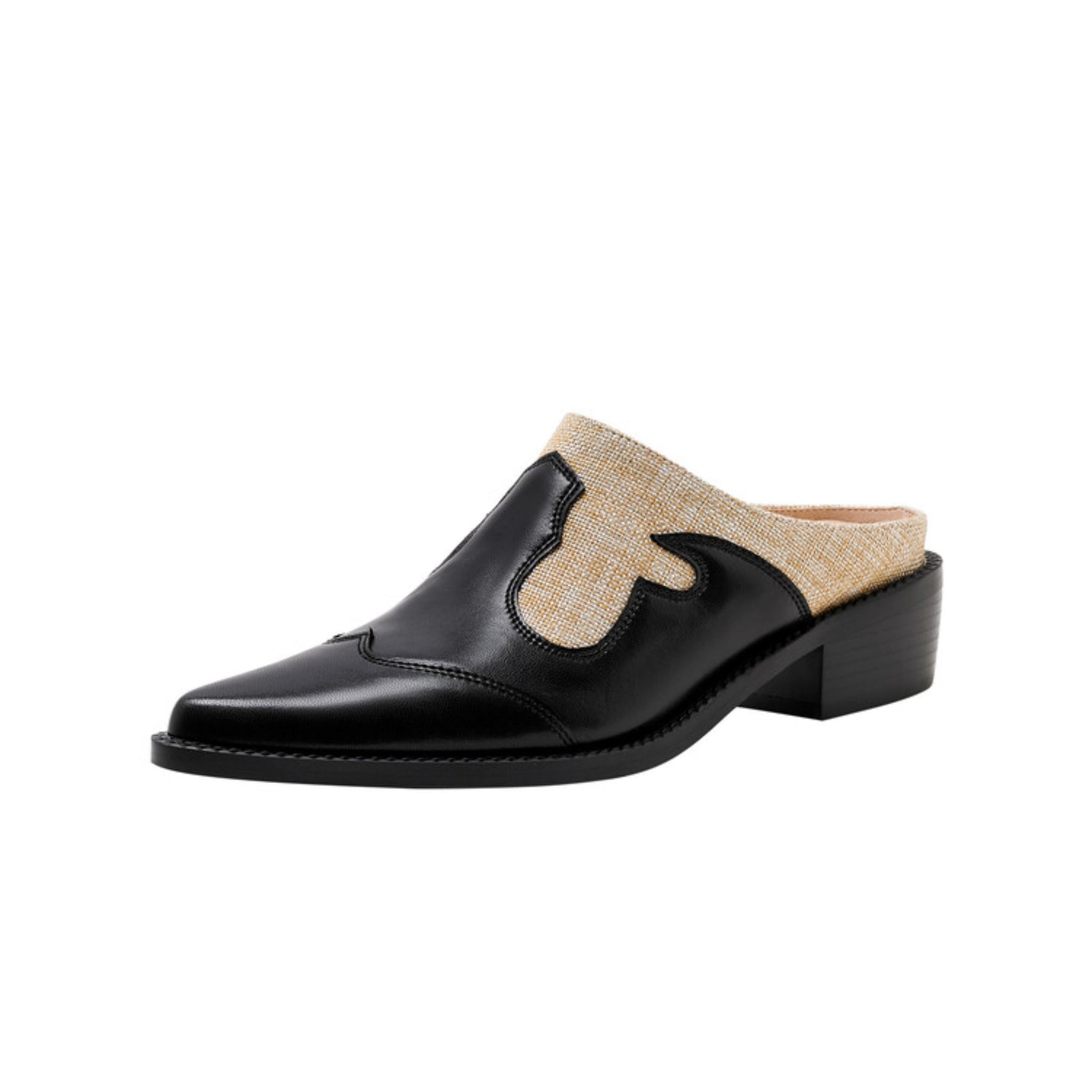 Stylish Pointed Toe Western Mules Women's Black Sandals