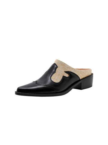 Stylish Pointed Toe Western Mules Women's Black Sandals