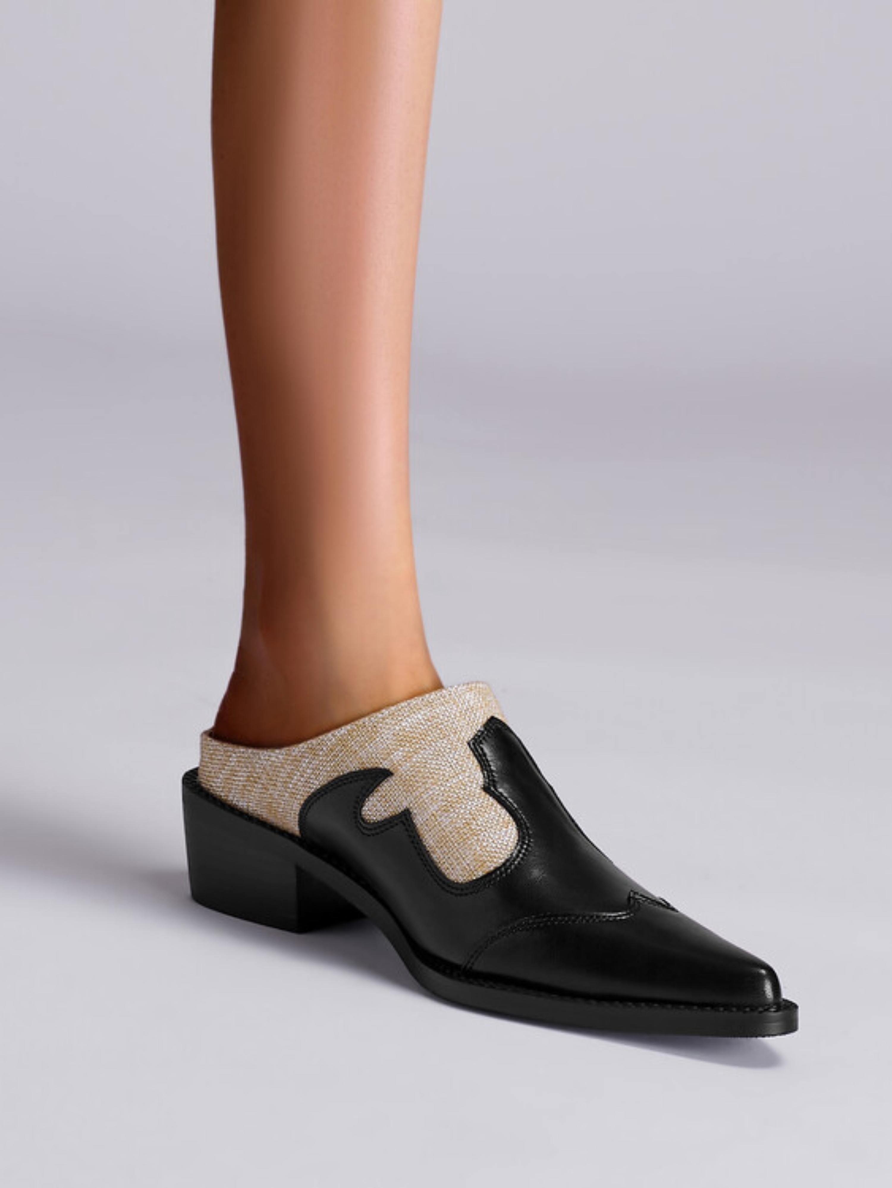 Stylish Pointed Toe Western Mules Women's Black Sandals