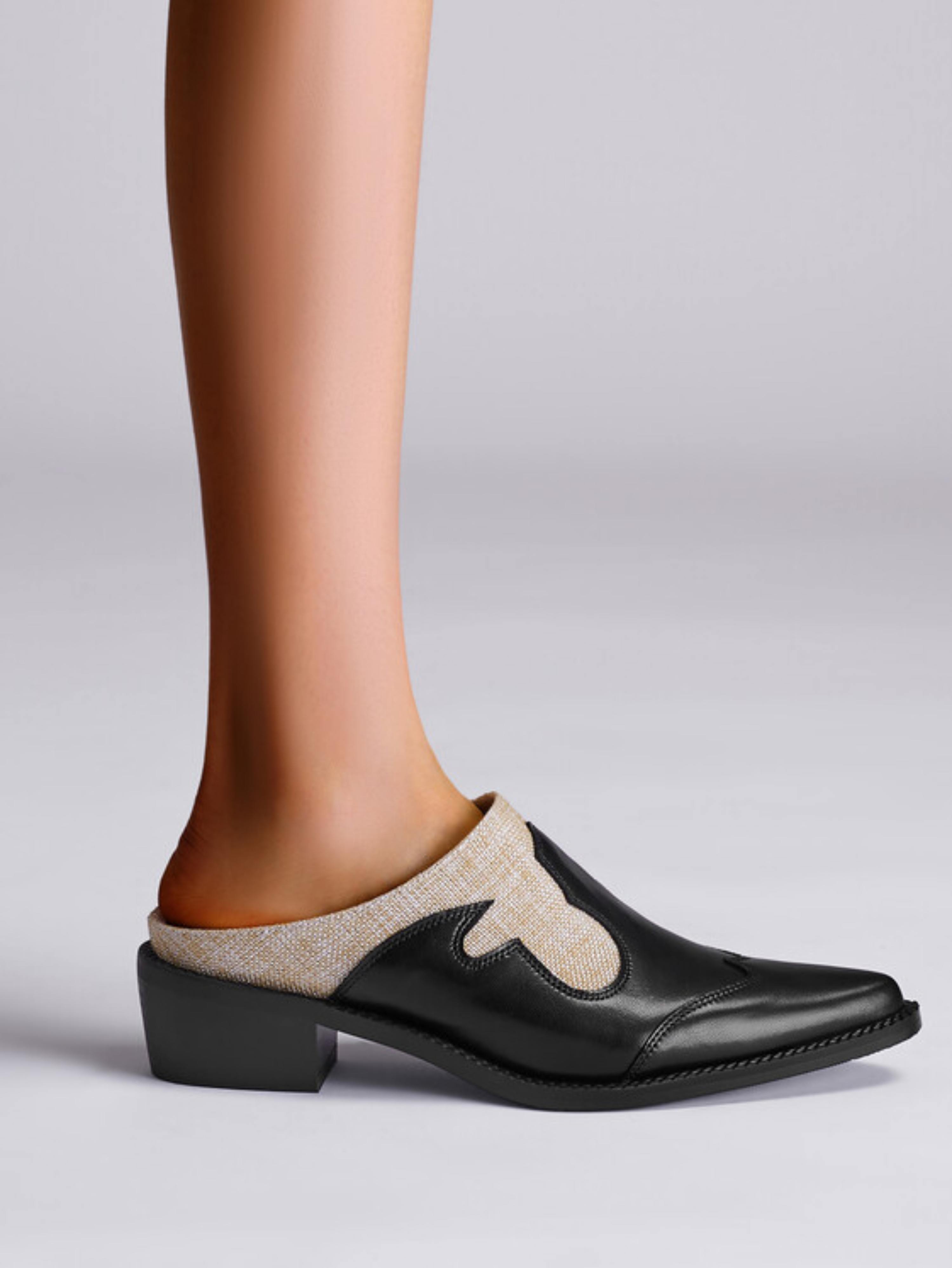 Stylish Pointed Toe Western Mules Women's Black Sandals