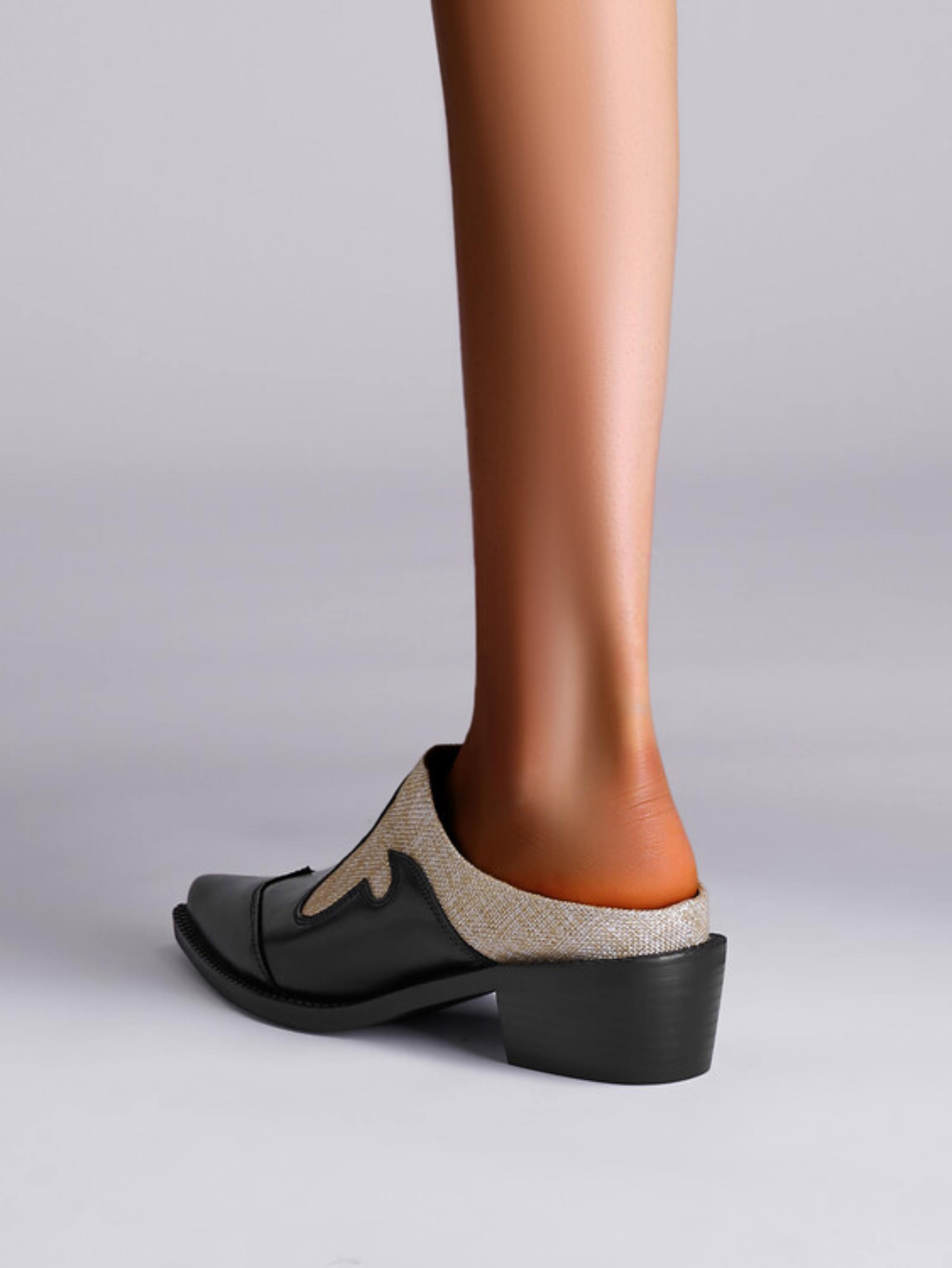 Stylish Pointed Toe Western Mules Women's Black Sandals