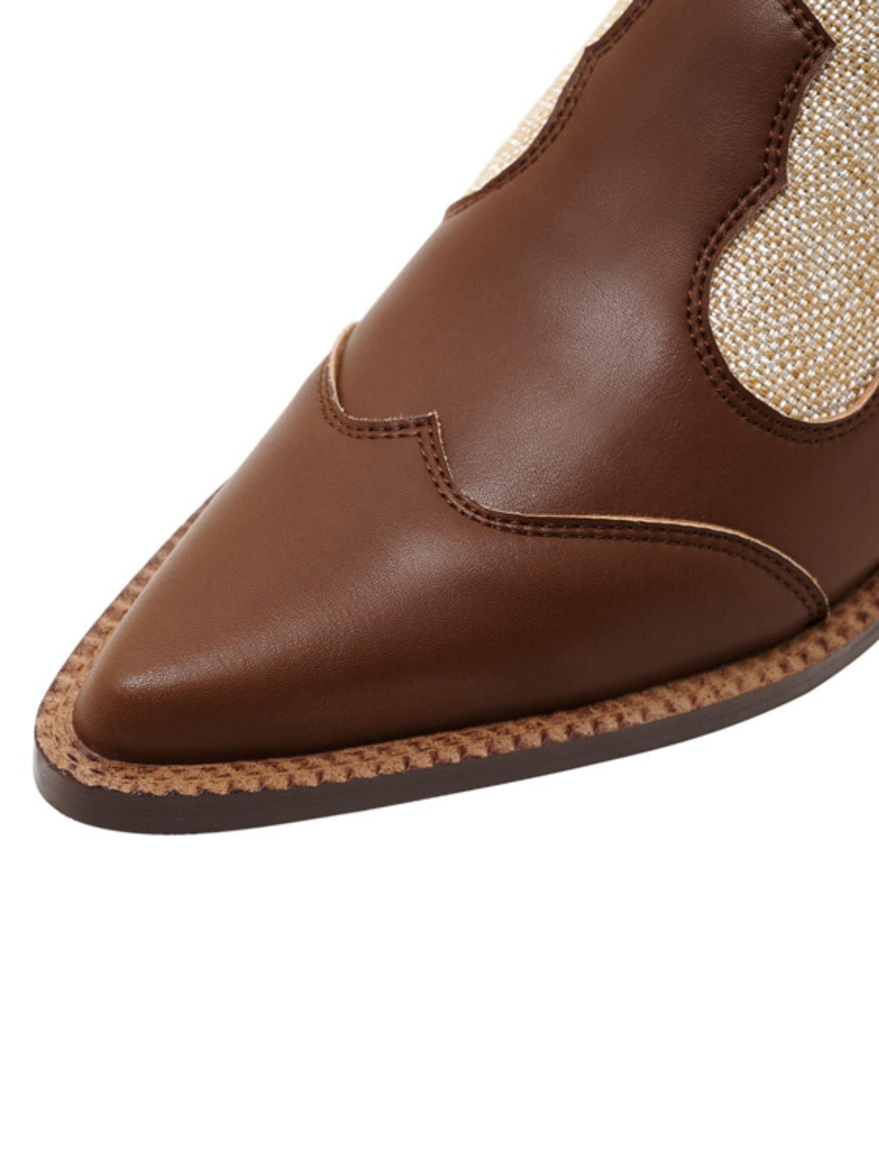 Two-Tone Weatern Mules Block Heel Sandals for Women