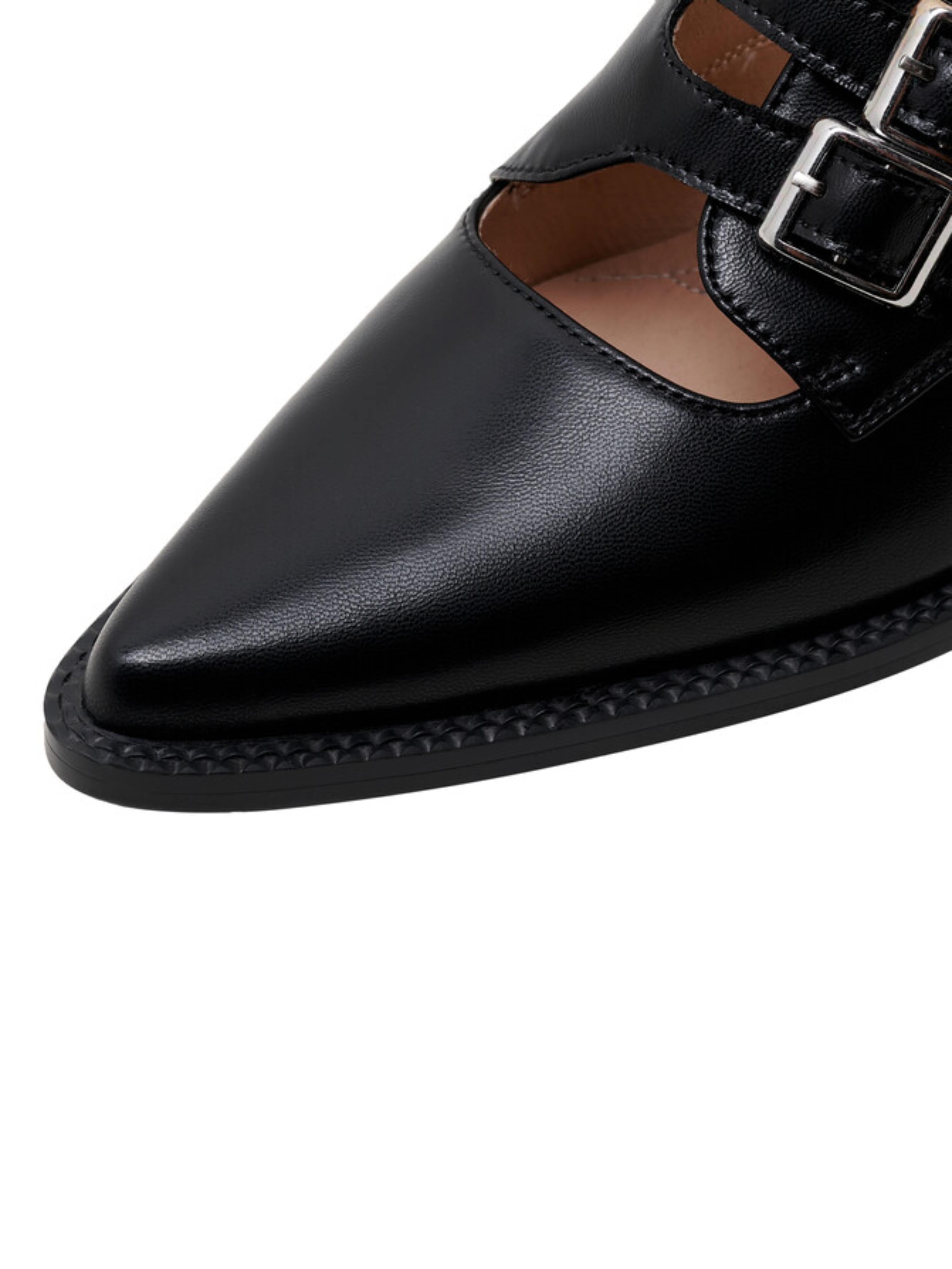 Sleek Dual-Buckle Pointed Toe Mules Black Sandals for Women