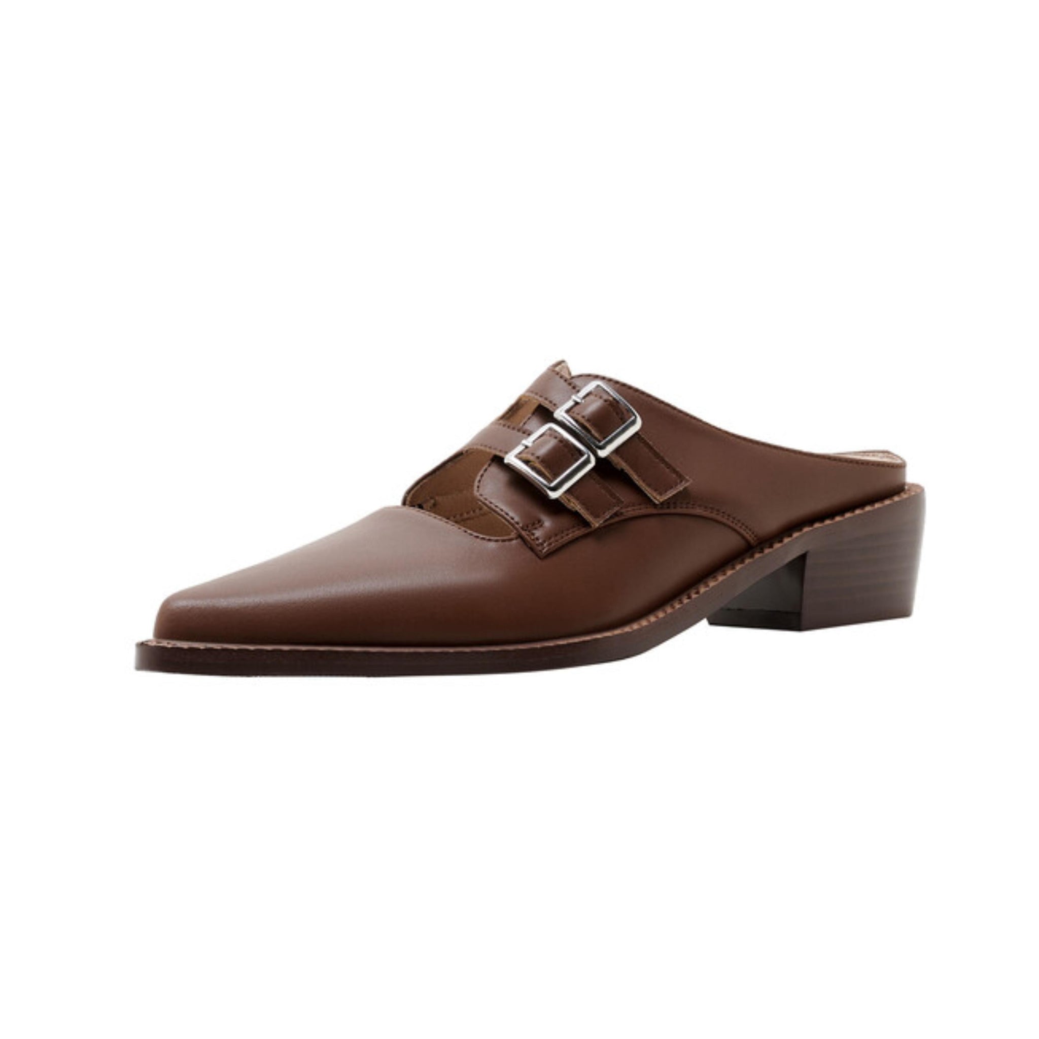 Minimalist Slip-On Heels Buckled Brown Sandals Women