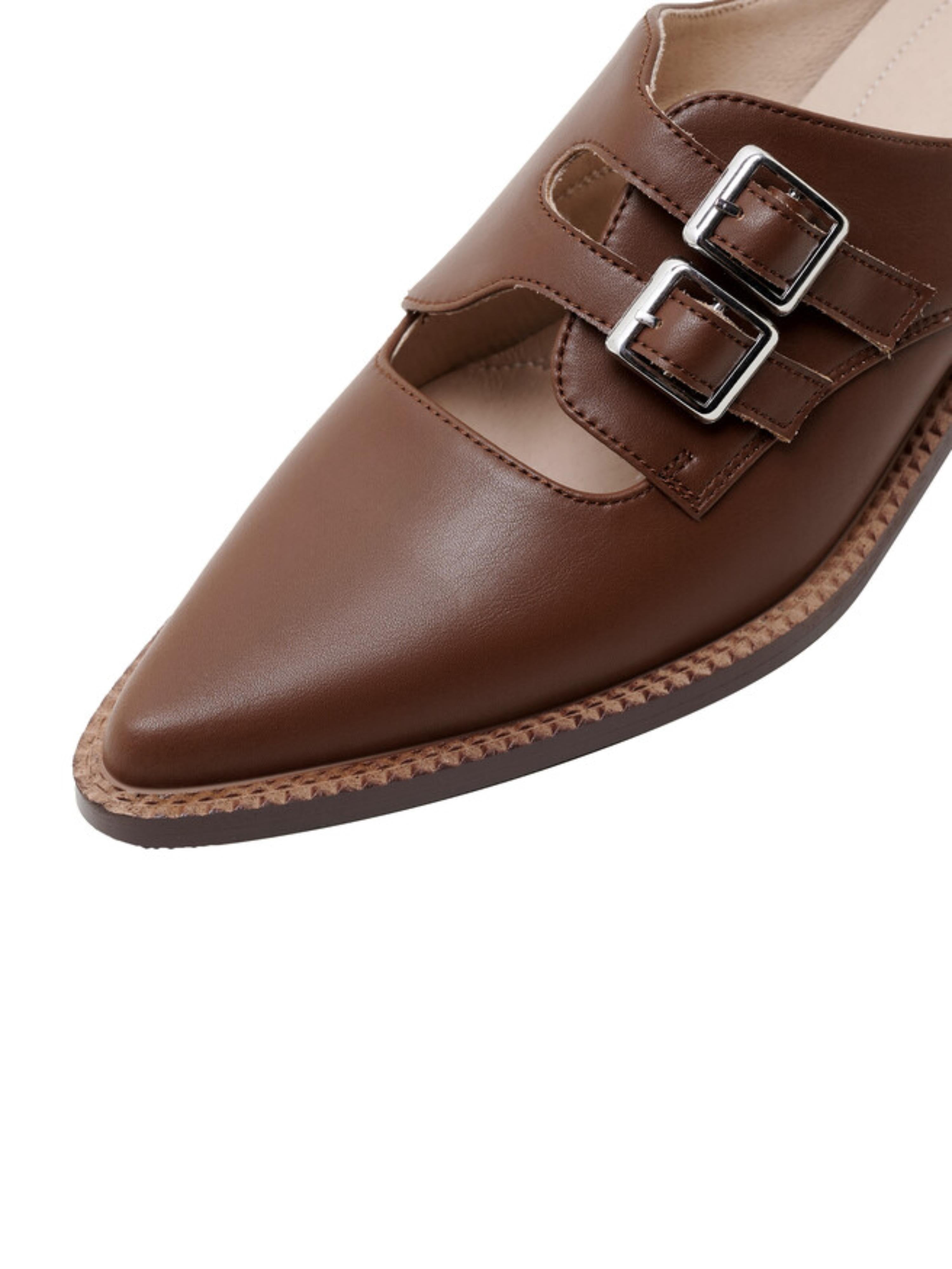 Minimalist Slip-On Heels Buckled Brown Sandals Women