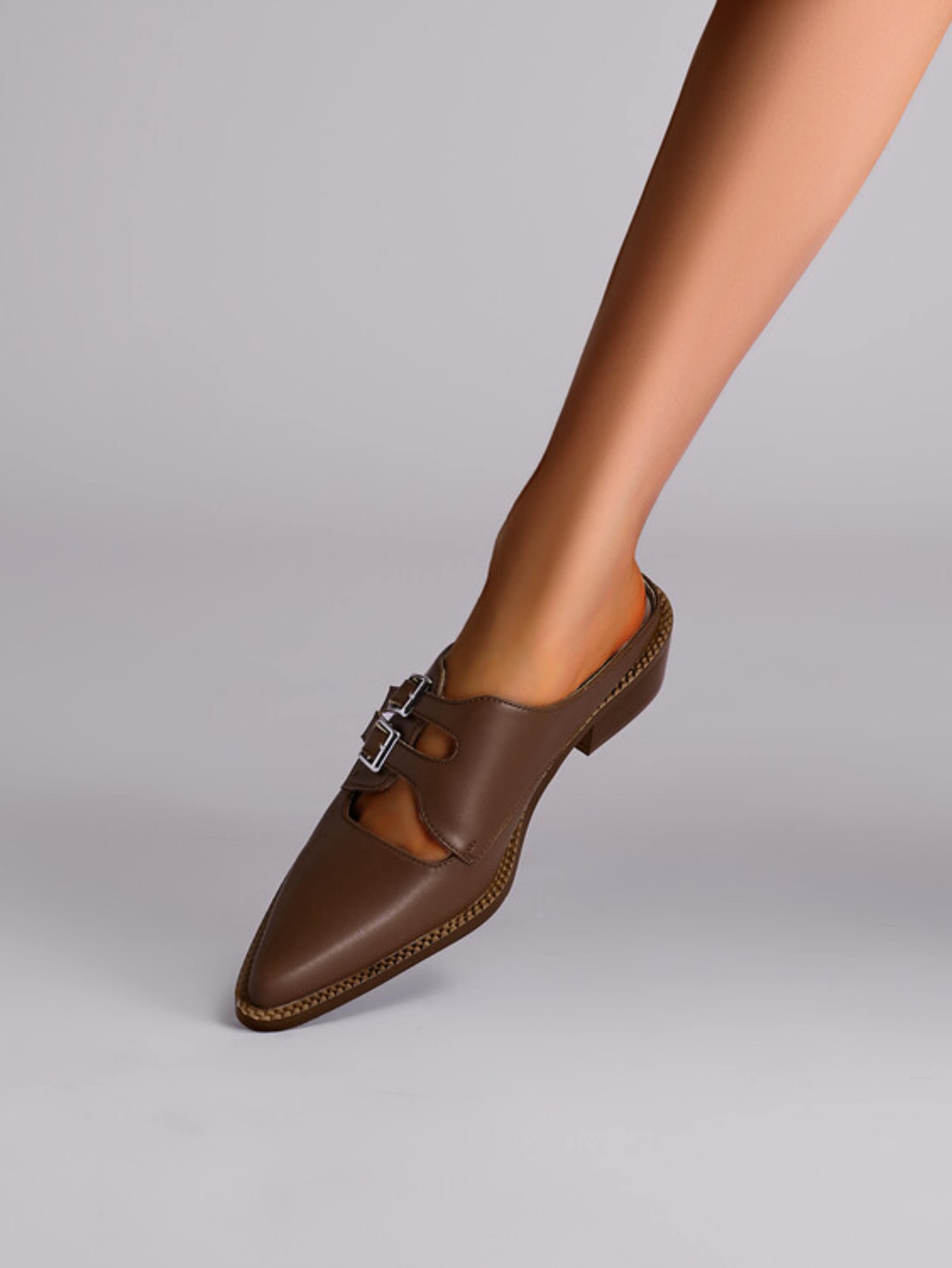 Minimalist Slip-On Heels Buckled Brown Sandals Women