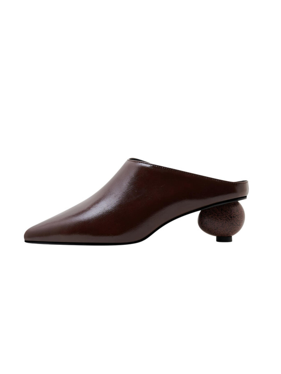 Glossy Brown Mules with Sculptural Wooden Heel Women's Sandals