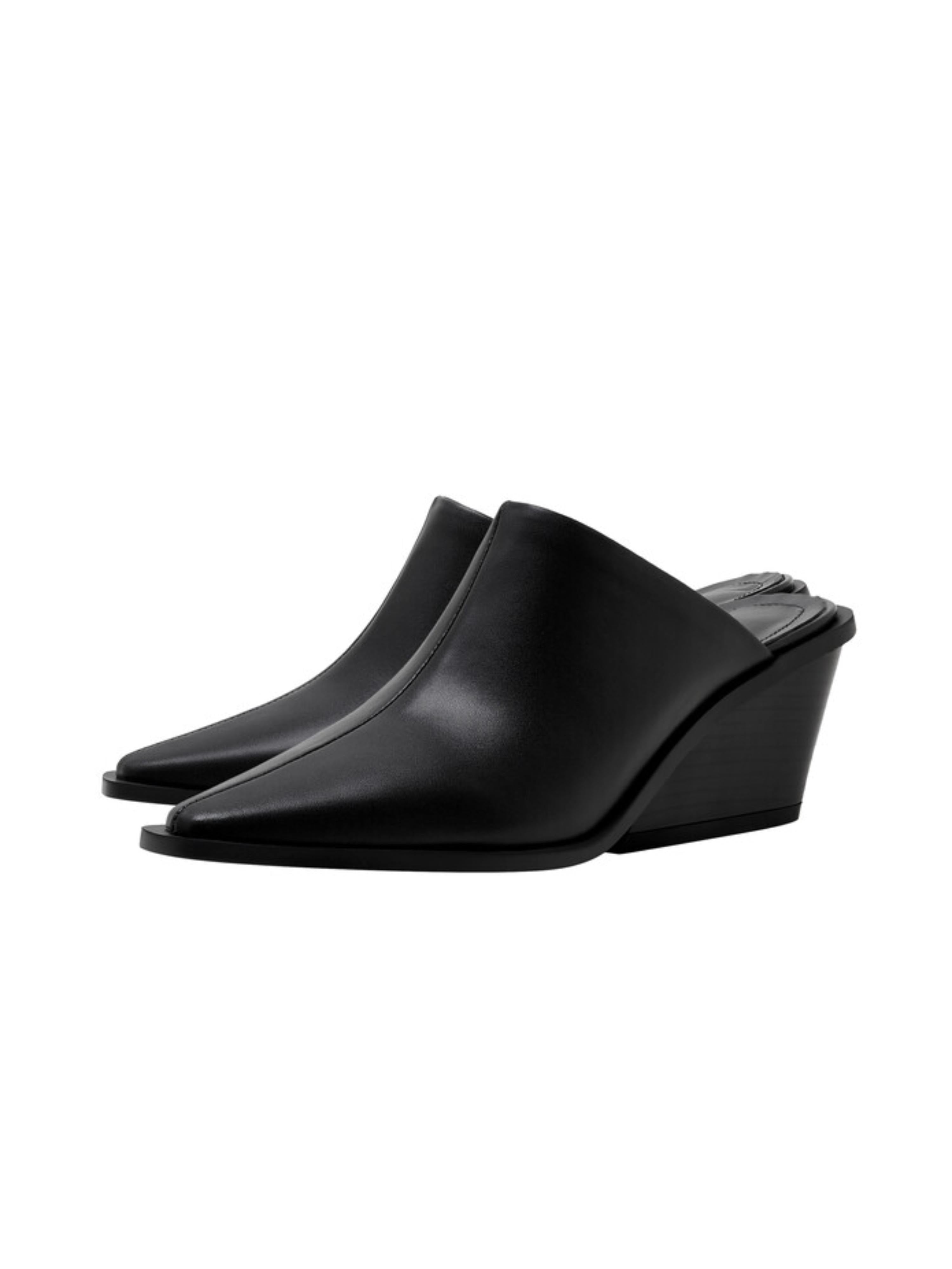 Slip-On Black Leather Block Heel Sandals for Women