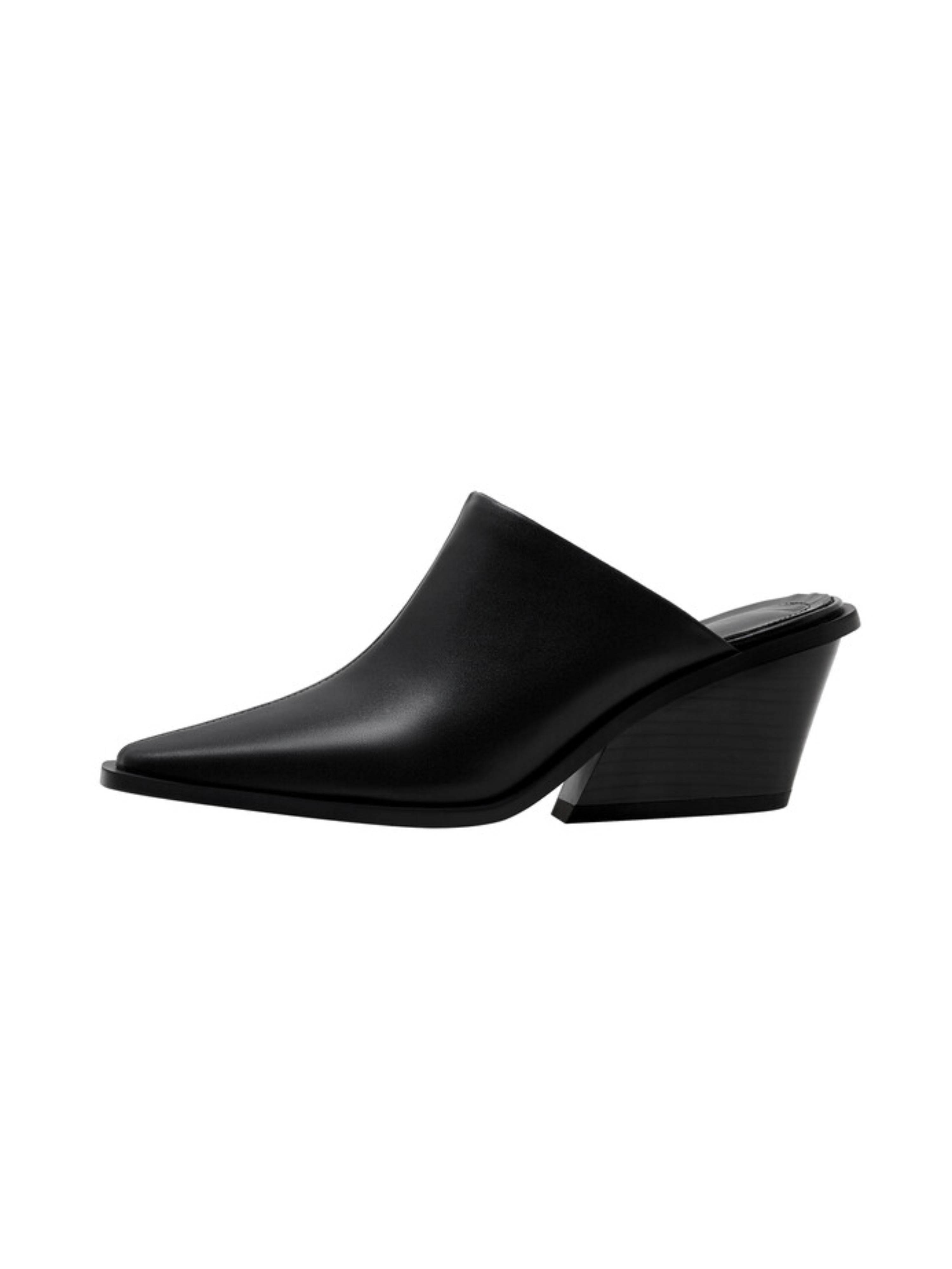 Slip-On Black Leather Block Heel Sandals for Women