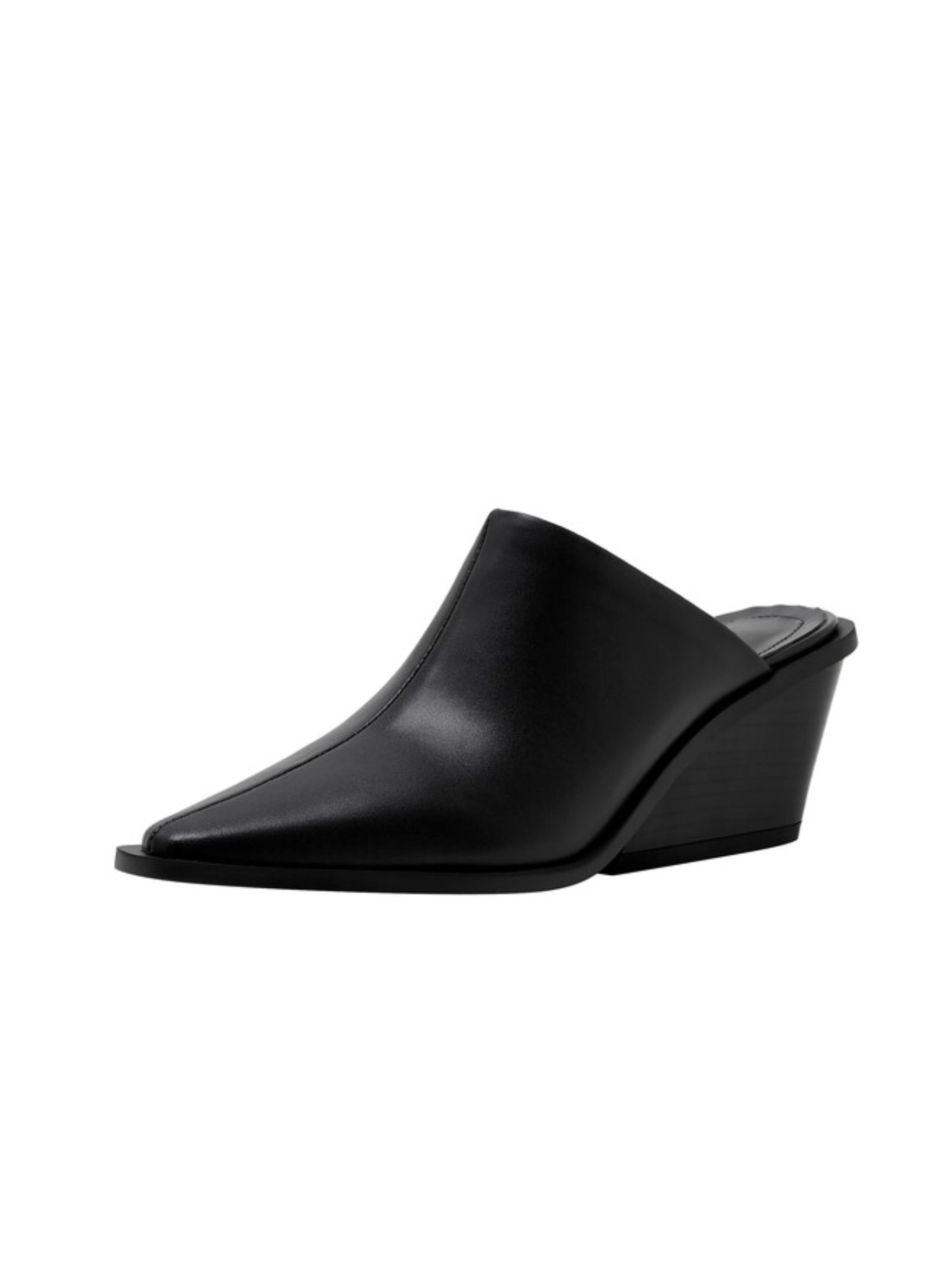 Slip-On Black Leather Block Heel Sandals for Women