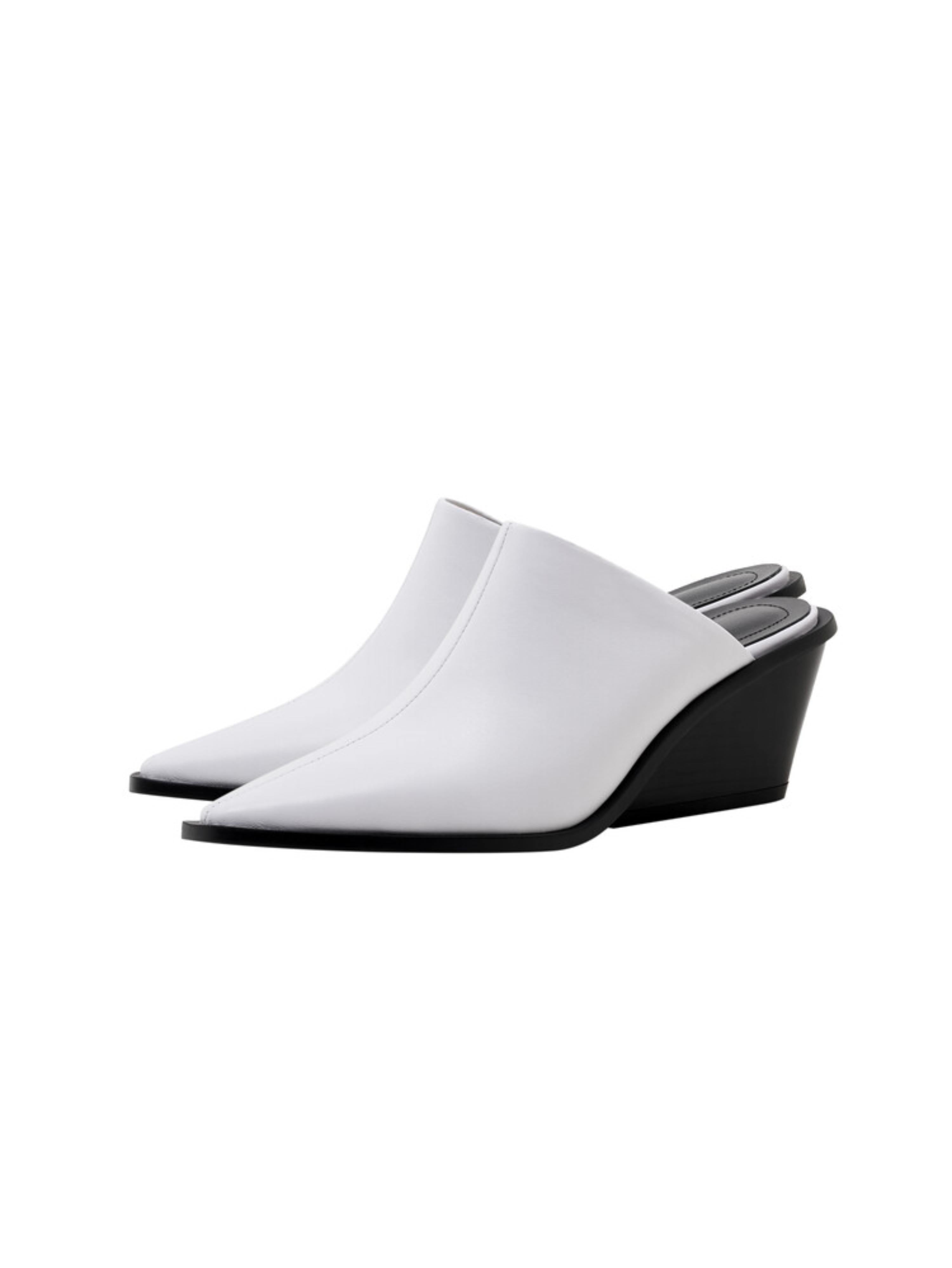 Pointed Toe Block Heel Mules Women's White Sandals