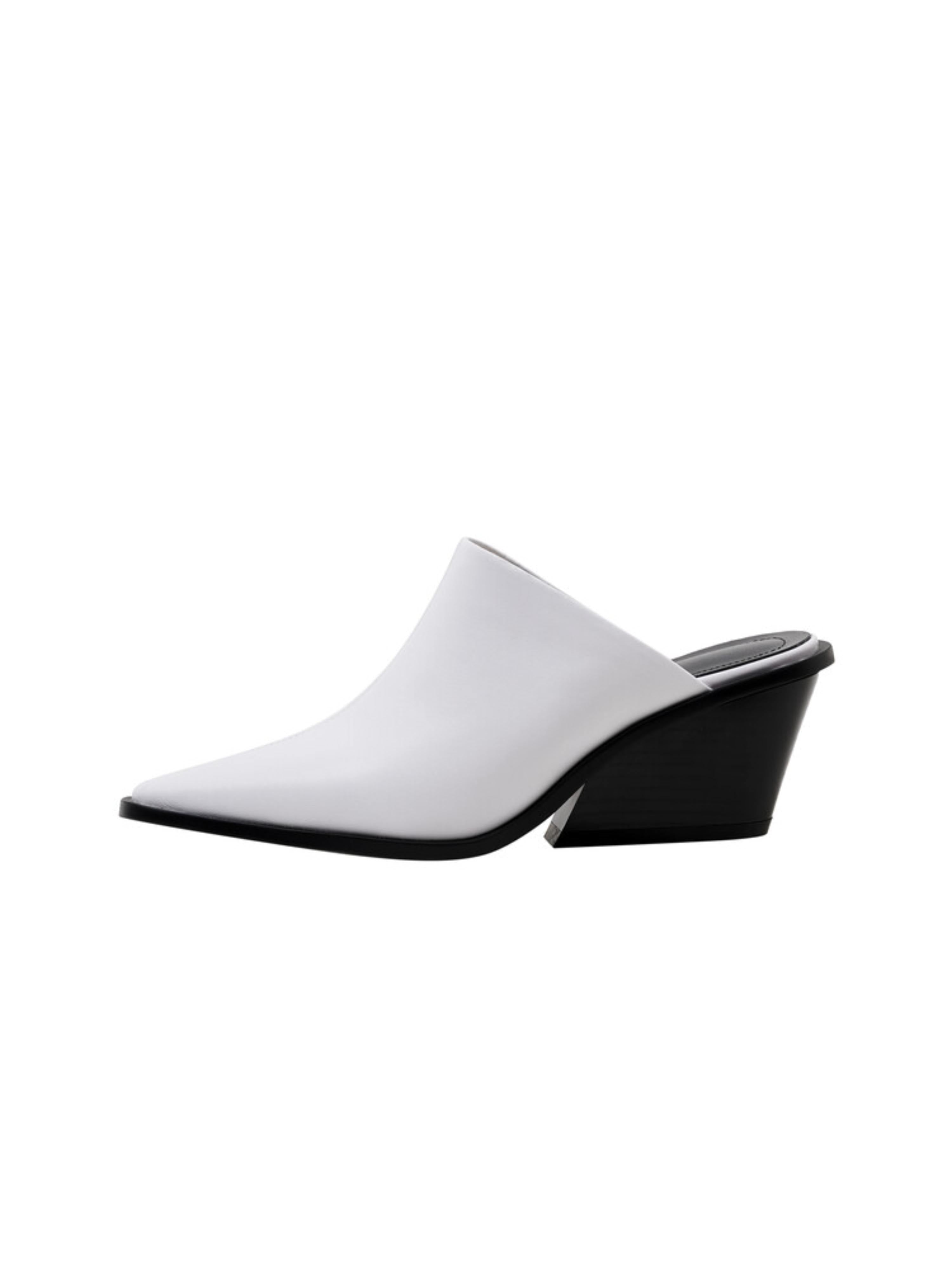 Pointed Toe Block Heel Mules Women's White Sandals