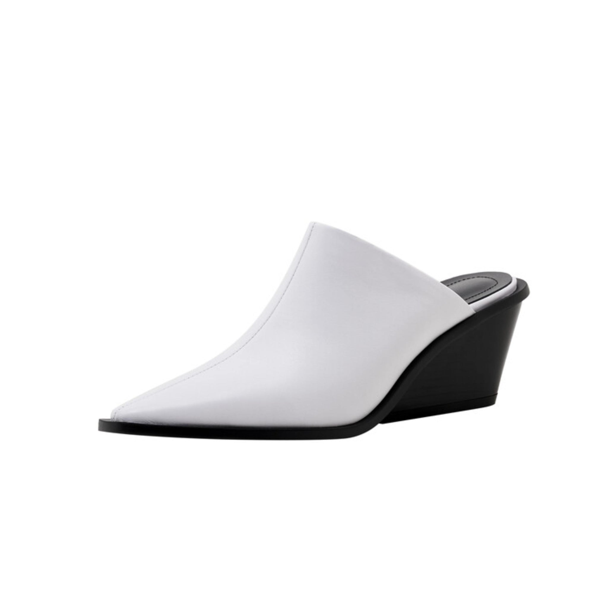 Pointed Toe Block Heel Mules Women's White Sandals