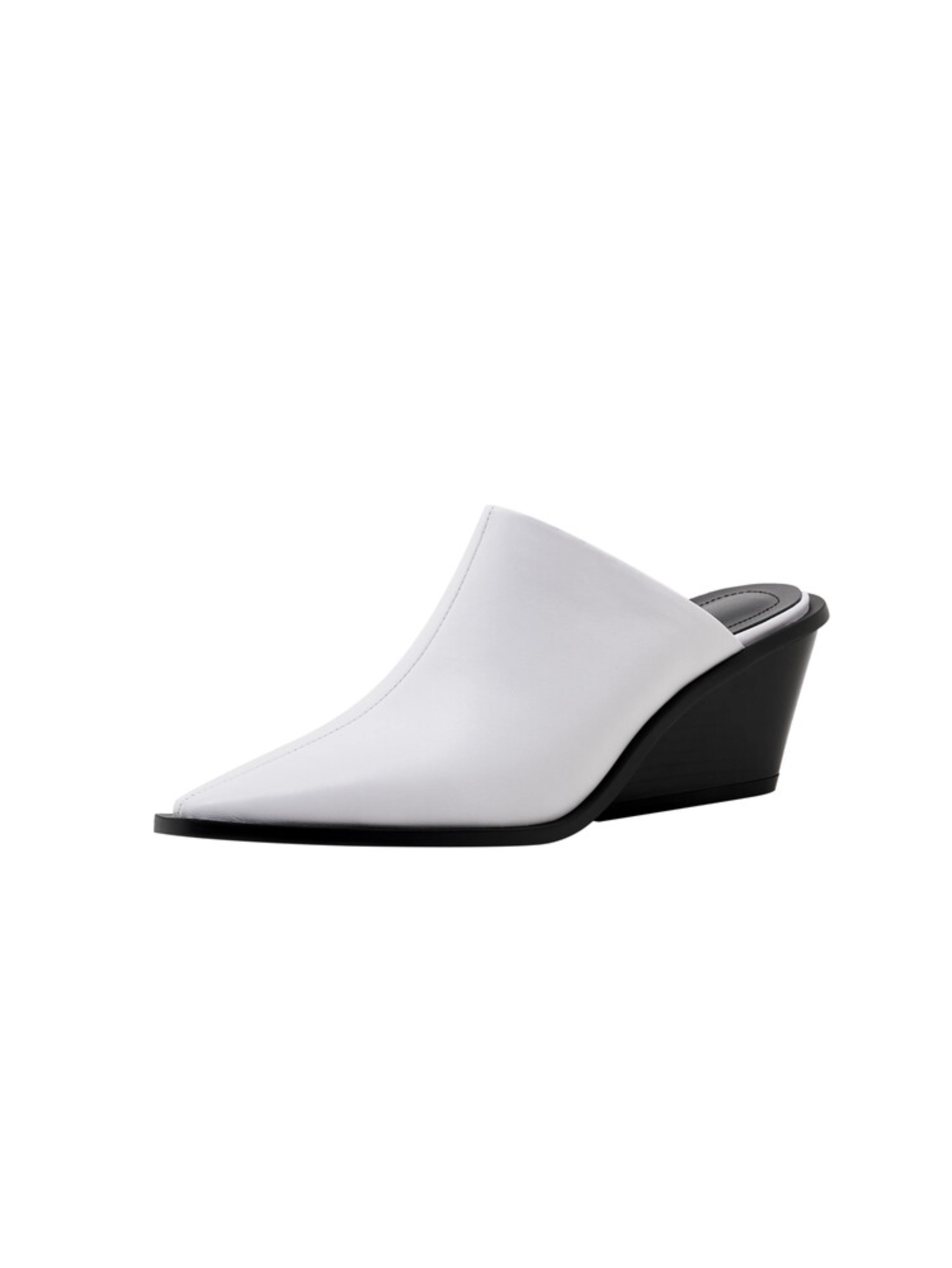 Pointed Toe Block Heel Mules Women's White Sandals