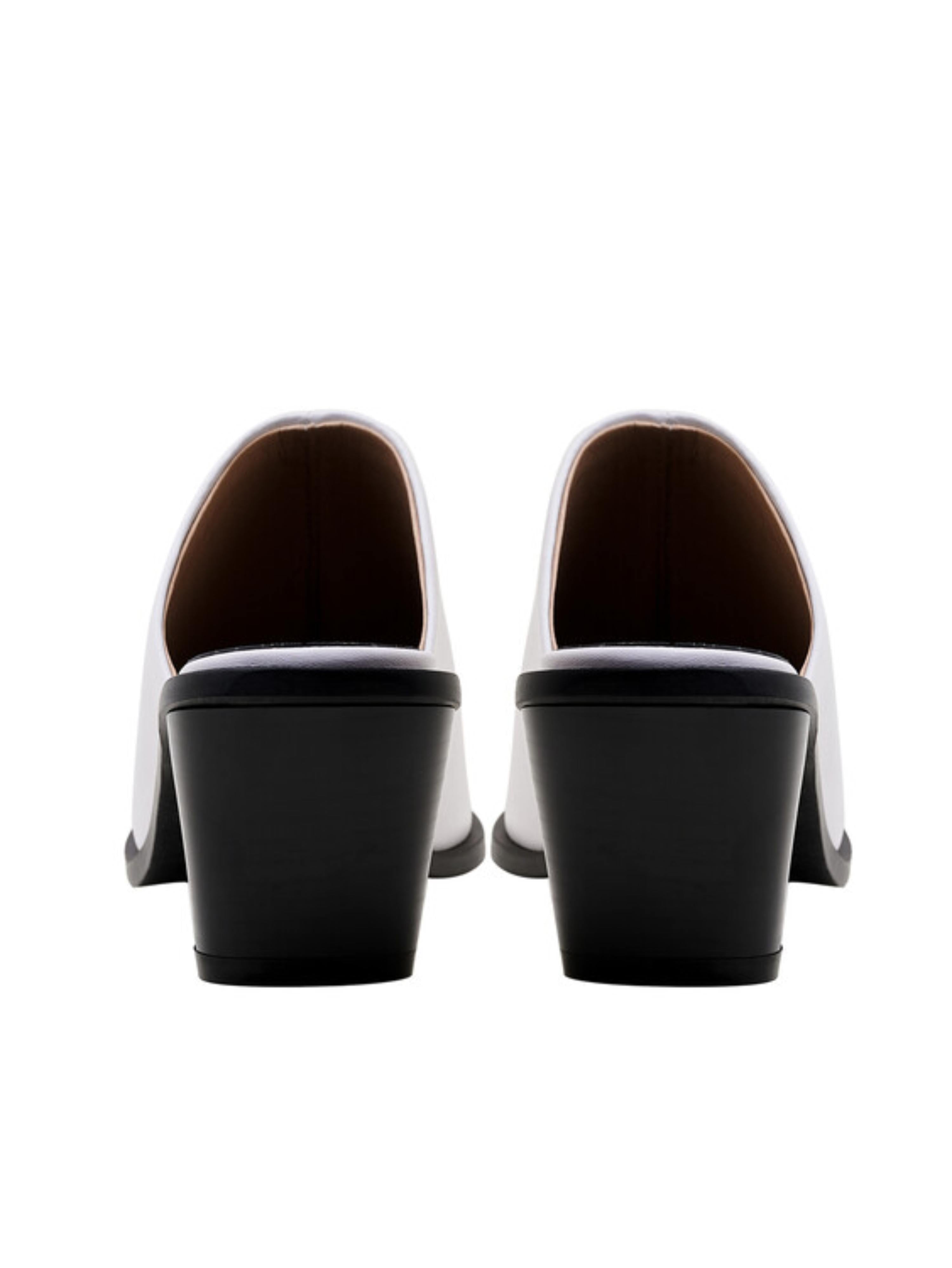 Pointed Toe Block Heel Mules Women's White Sandals