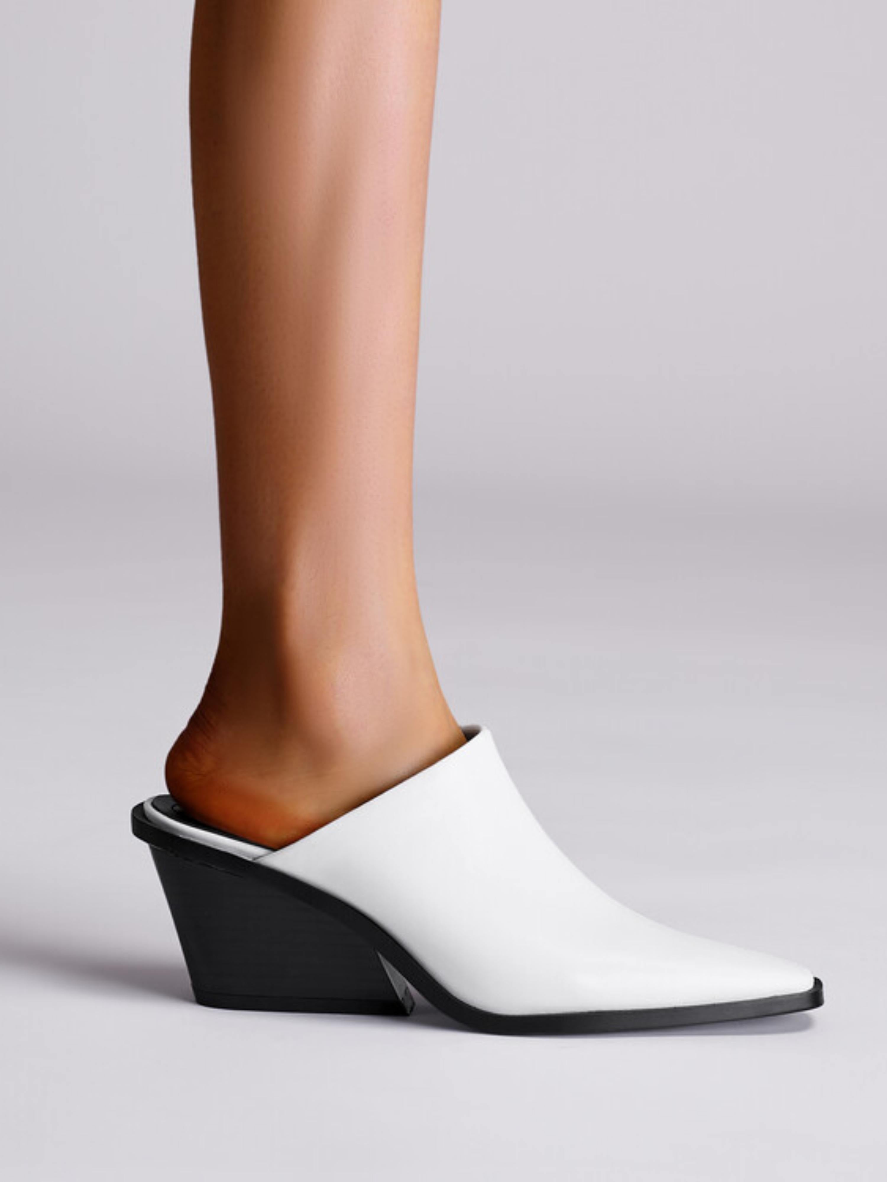Pointed Toe Block Heel Mules Women's White Sandals