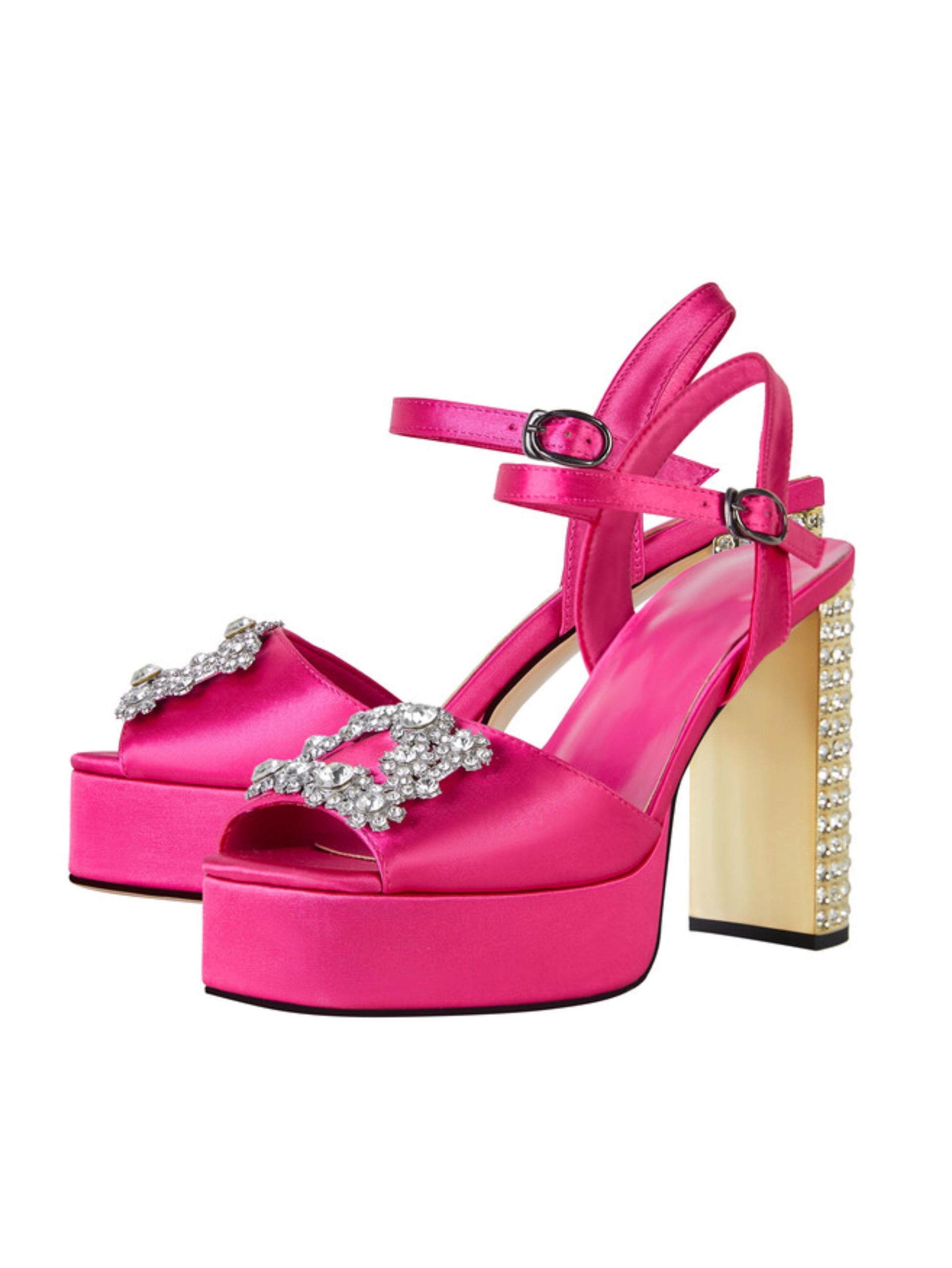 Pink high-heeled sandals with crystal embellishments