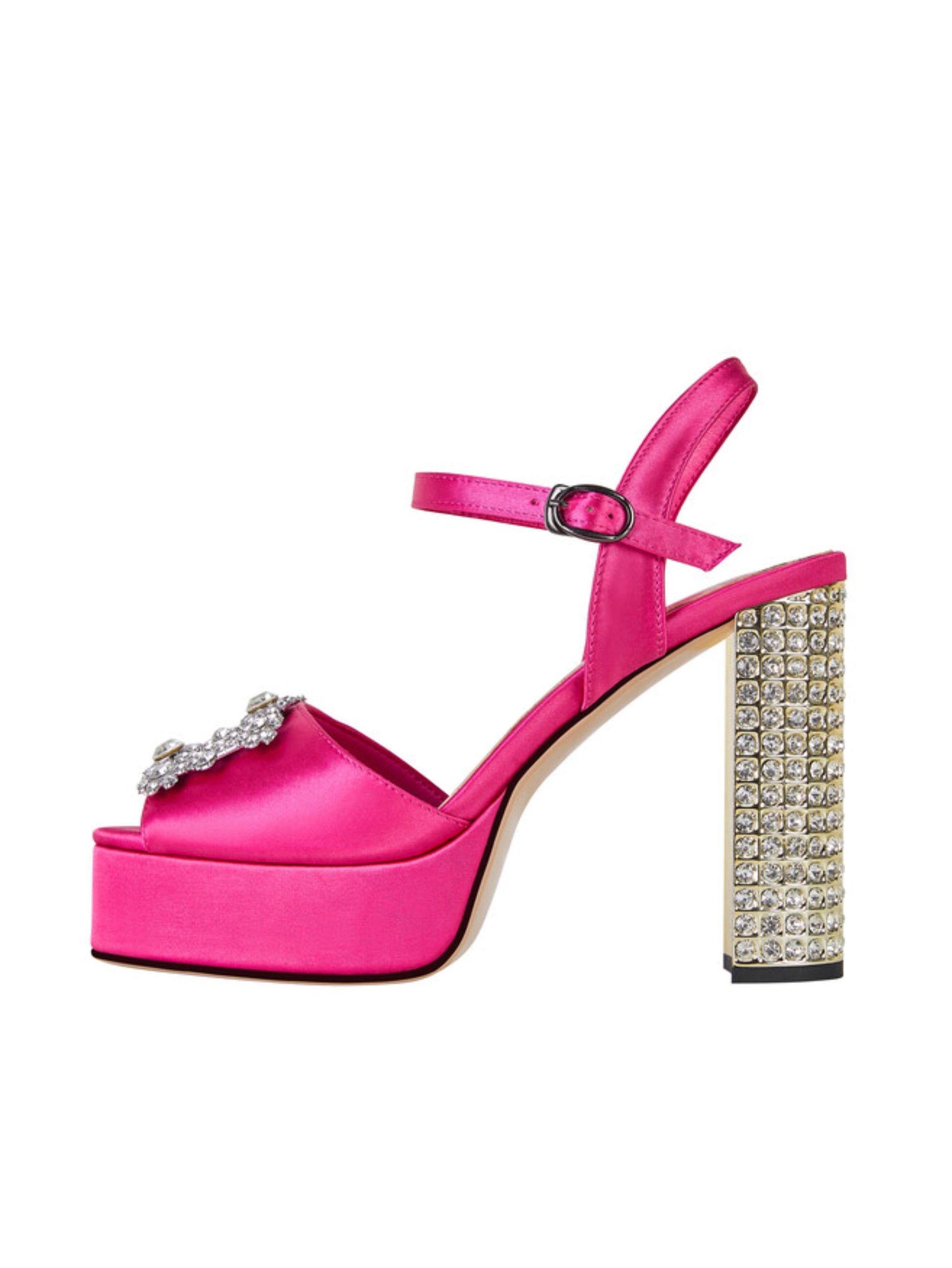Pink high-heeled shoe with crystal embellishments