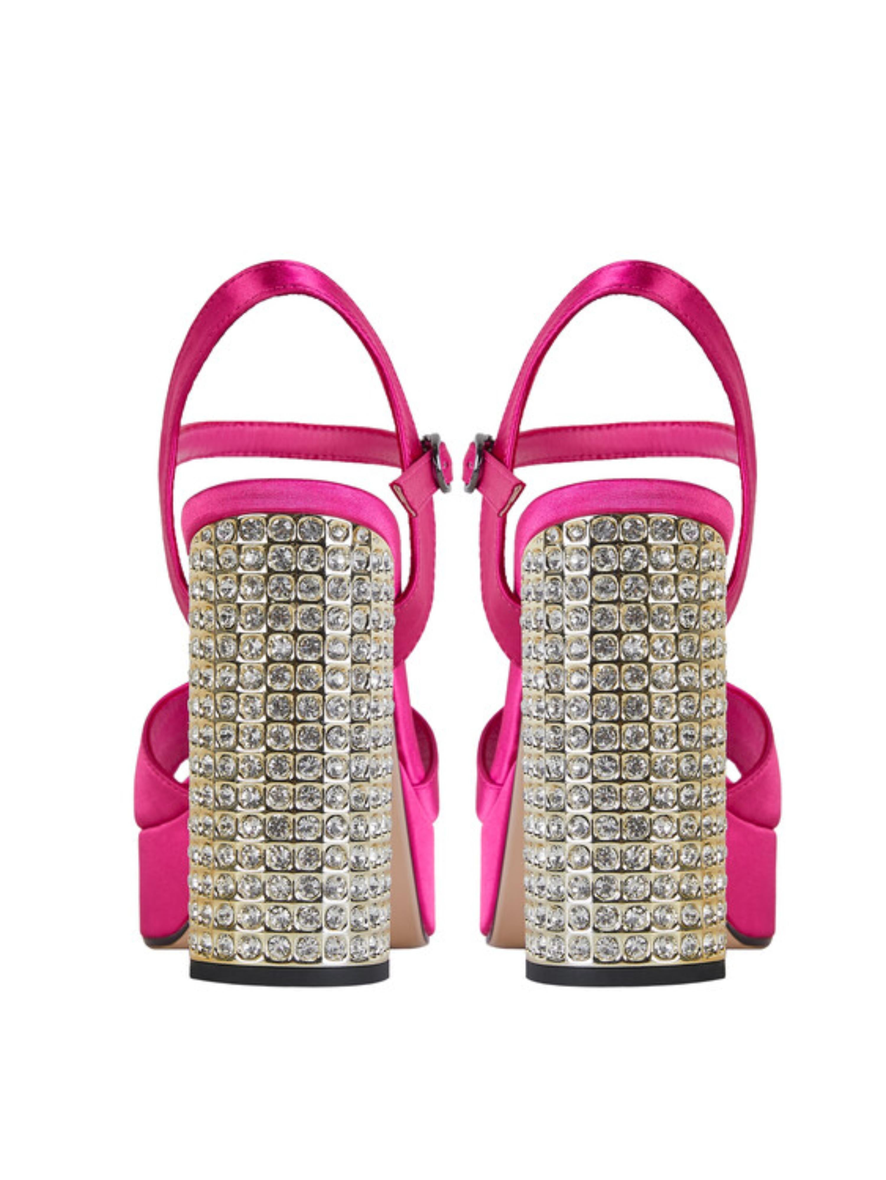 Pink Platform Sandals for Women with Rhinestone Buckle