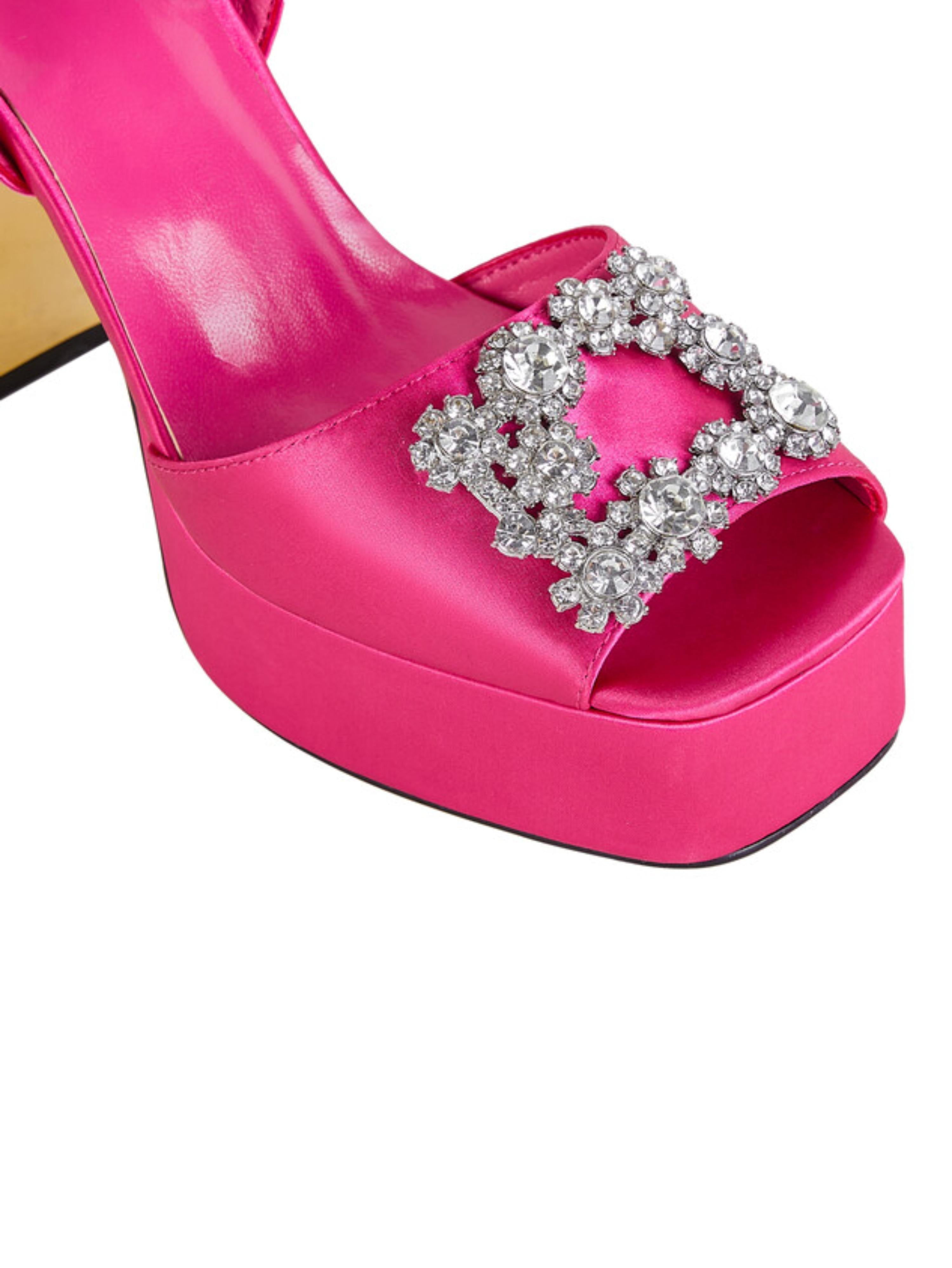Pink Platform Sandals for Women with Rhinestone Buckle