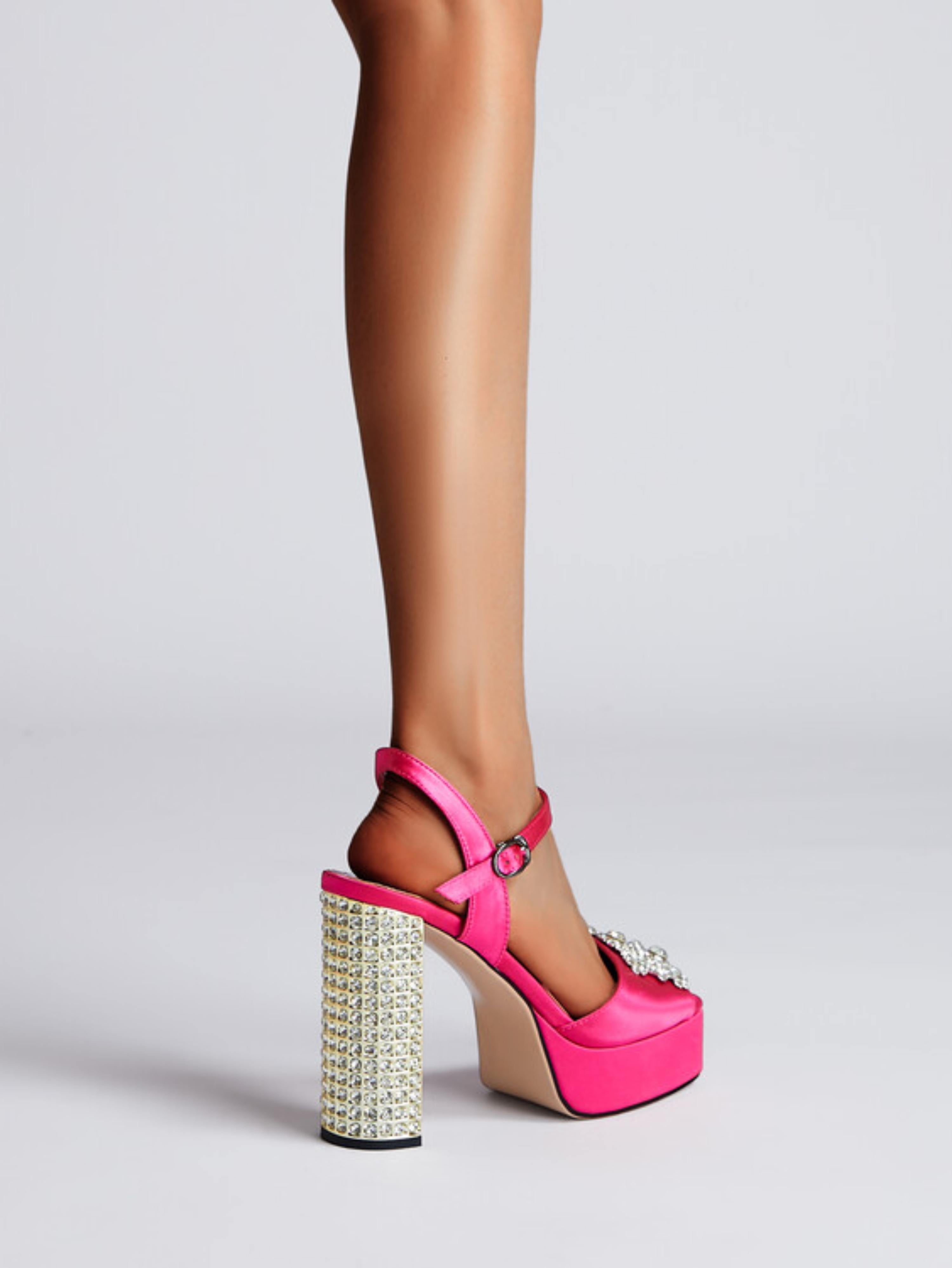 Pink Platform Sandals for Women with Rhinestone Buckle