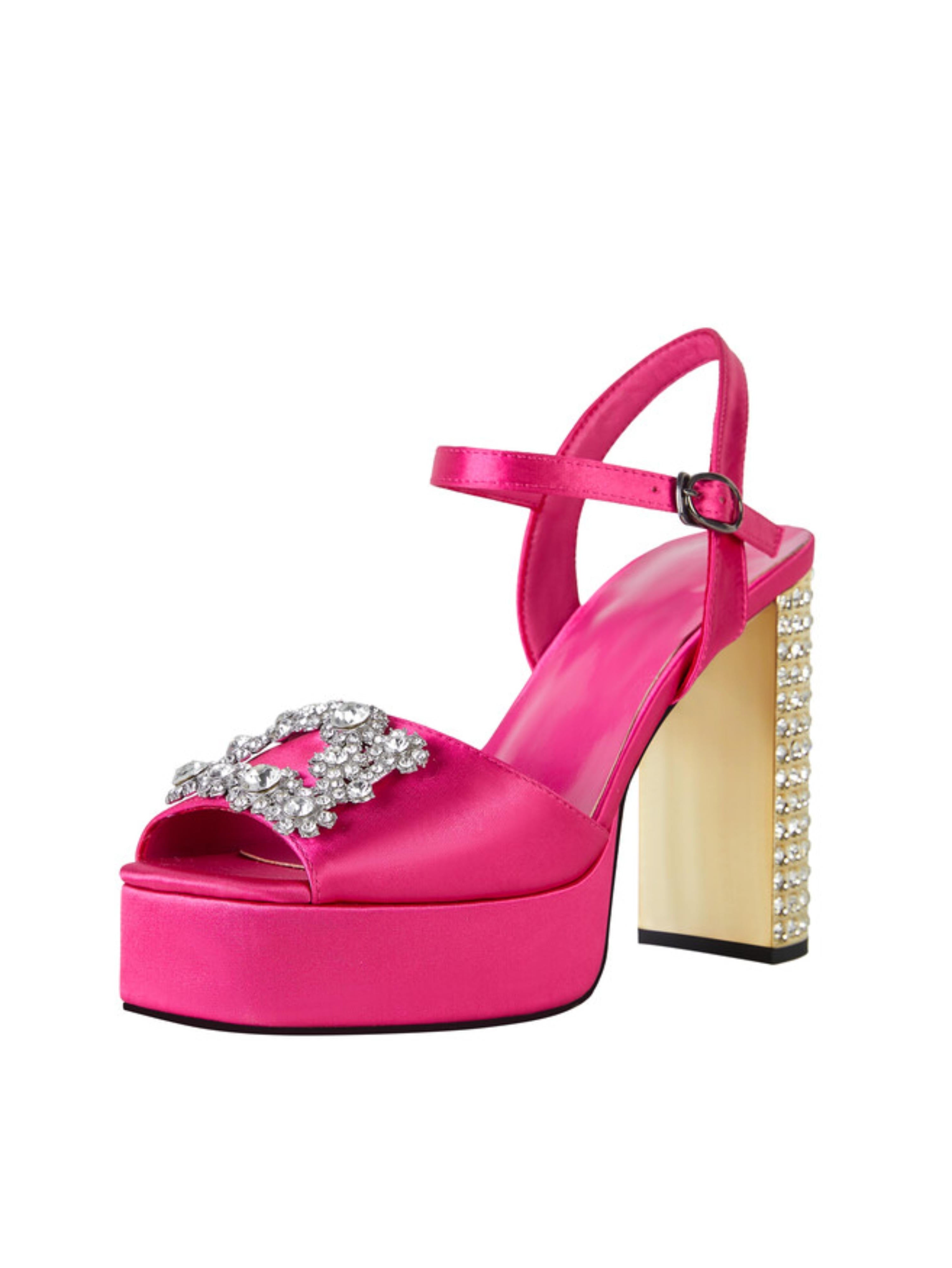 Pink high-heeled shoe with embellishments