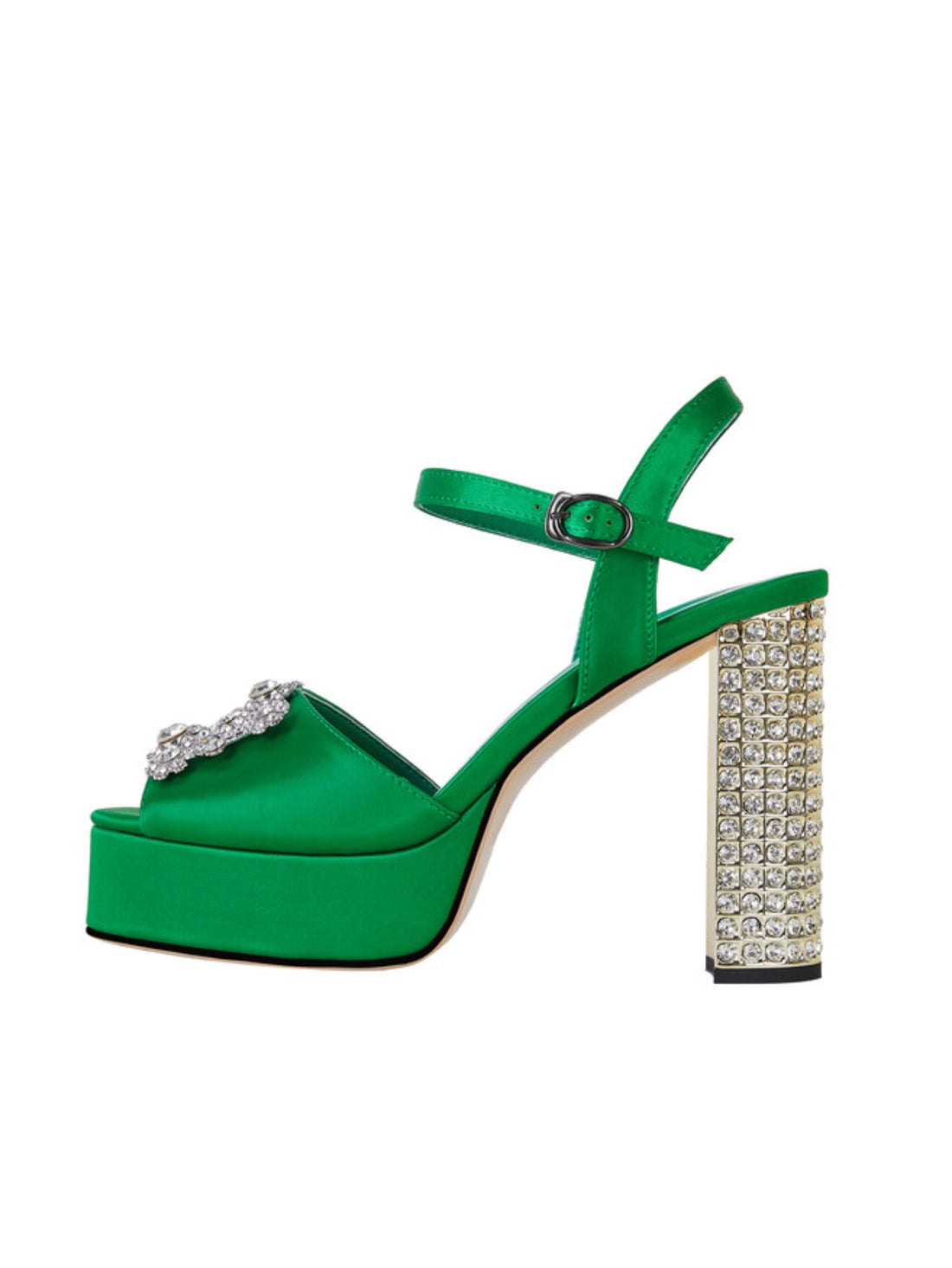 Green high-heeled shoe with embellishments