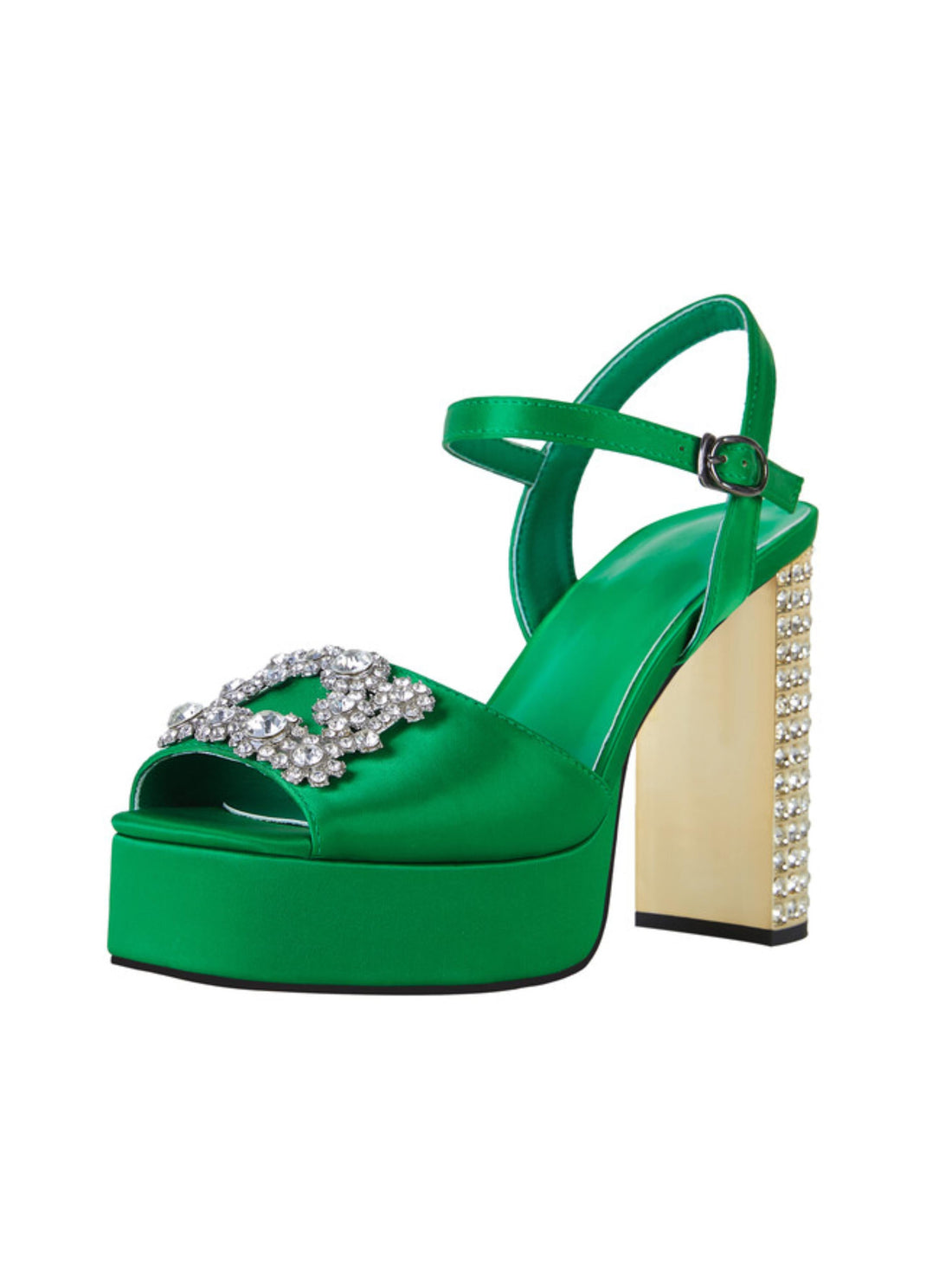 Green high-heeled shoe with embellishments