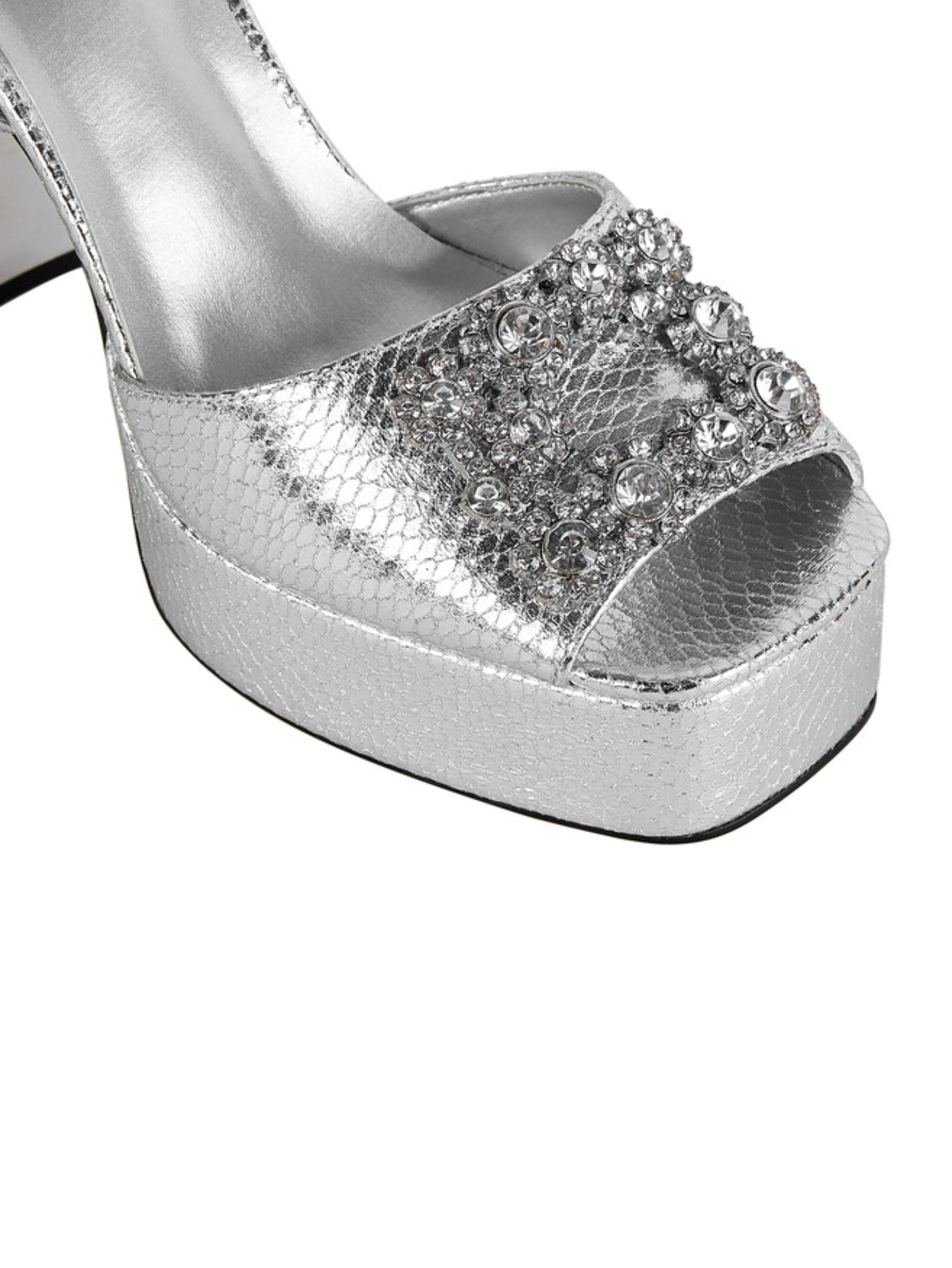 Sparkly Open-Toe Platform Women Silver Sandals