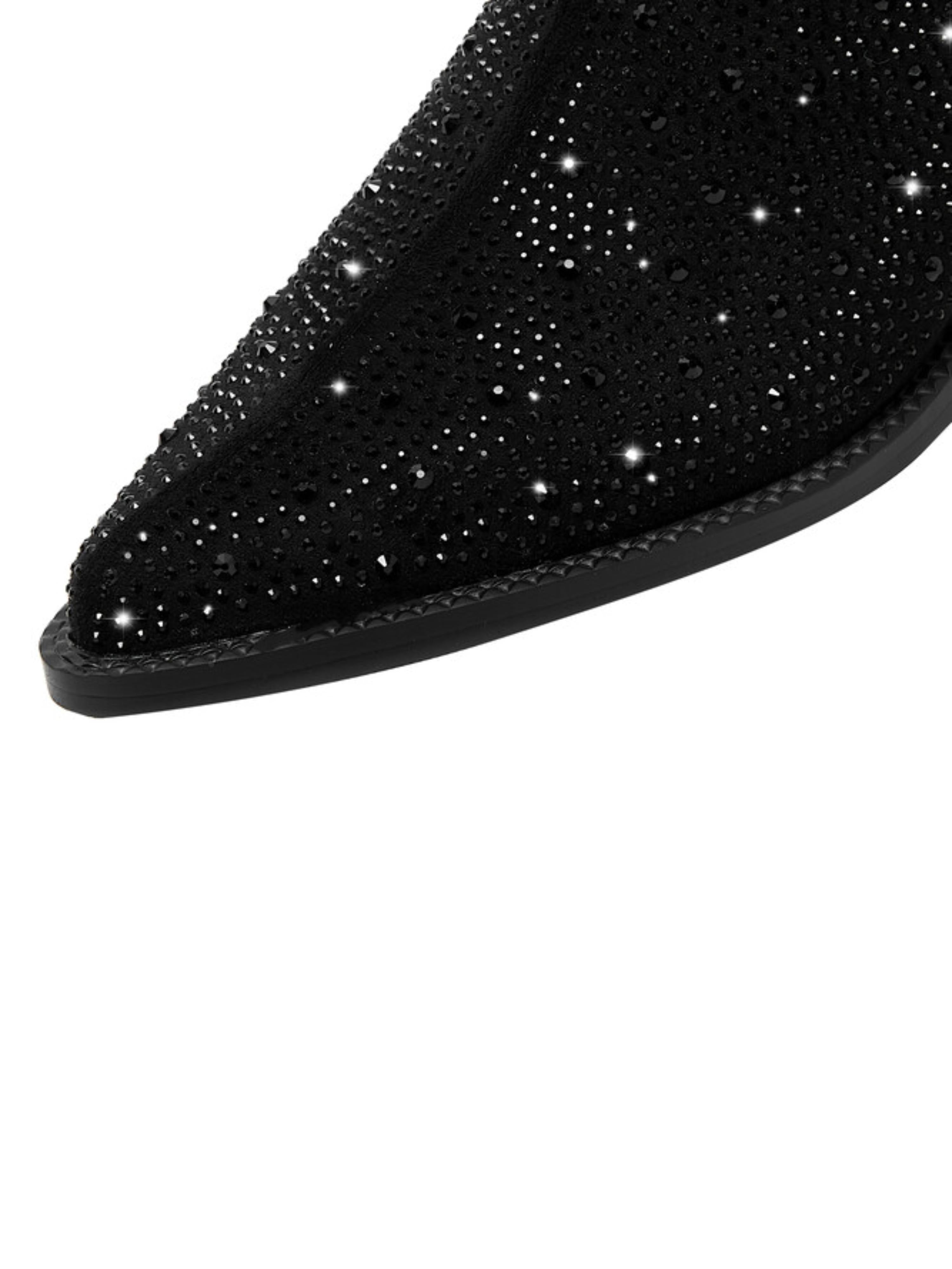 Pointed Toe Heels with All-Over Rhinestones Black Sandals for Women