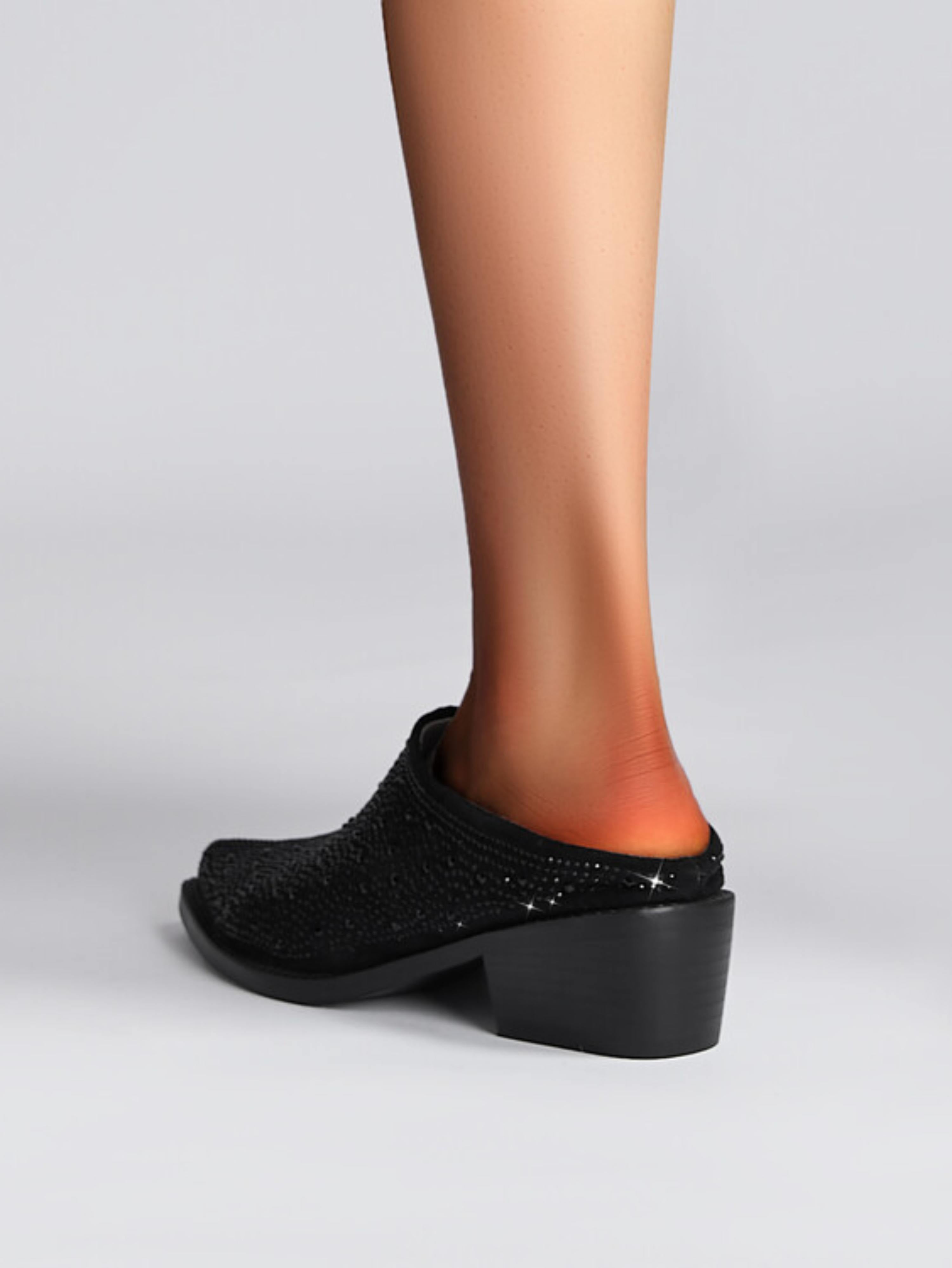 Pointed Toe Heels with All-Over Rhinestones Black Sandals for Women