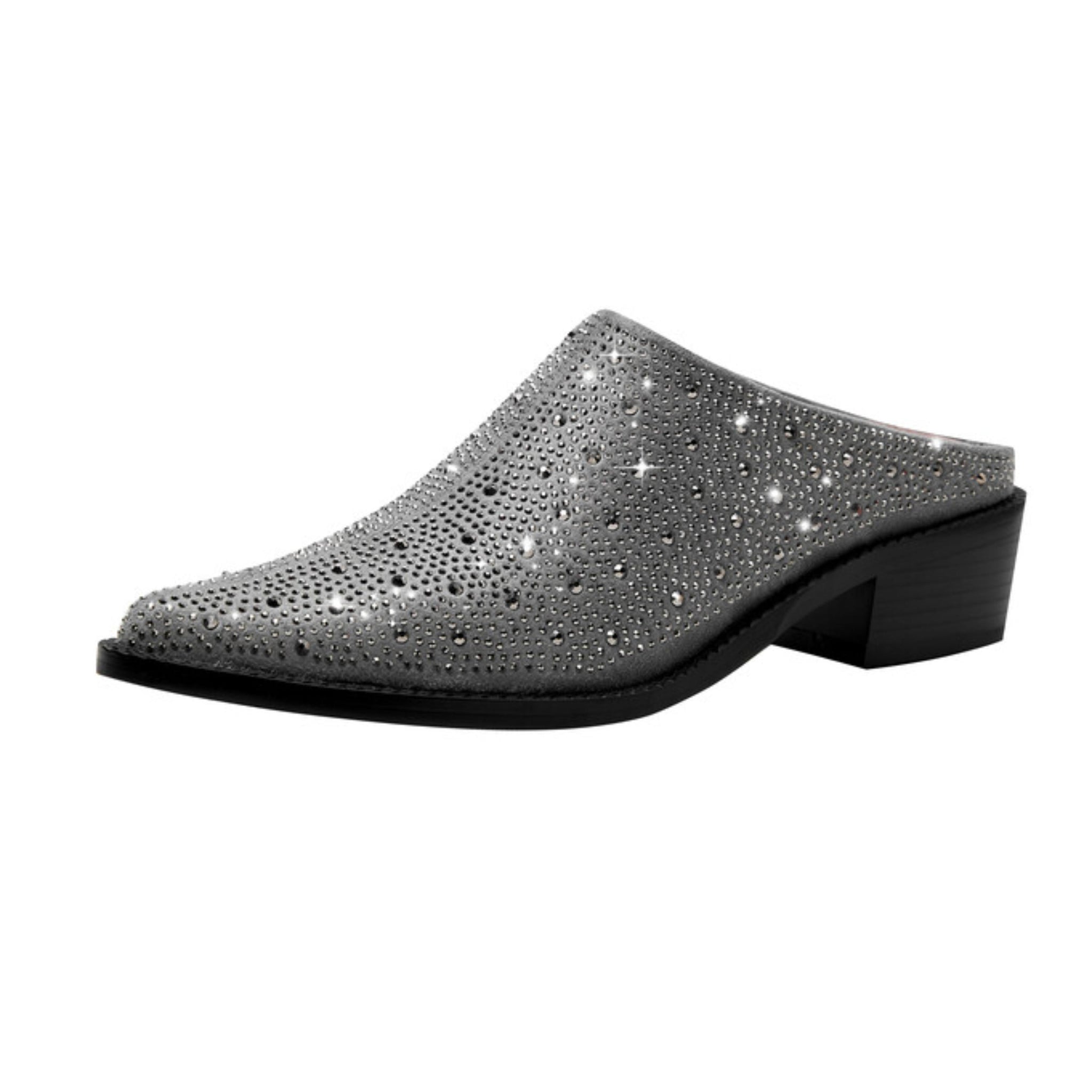 Dazzling Slip-On Heels Luxe Shine Silver Sandals for Women