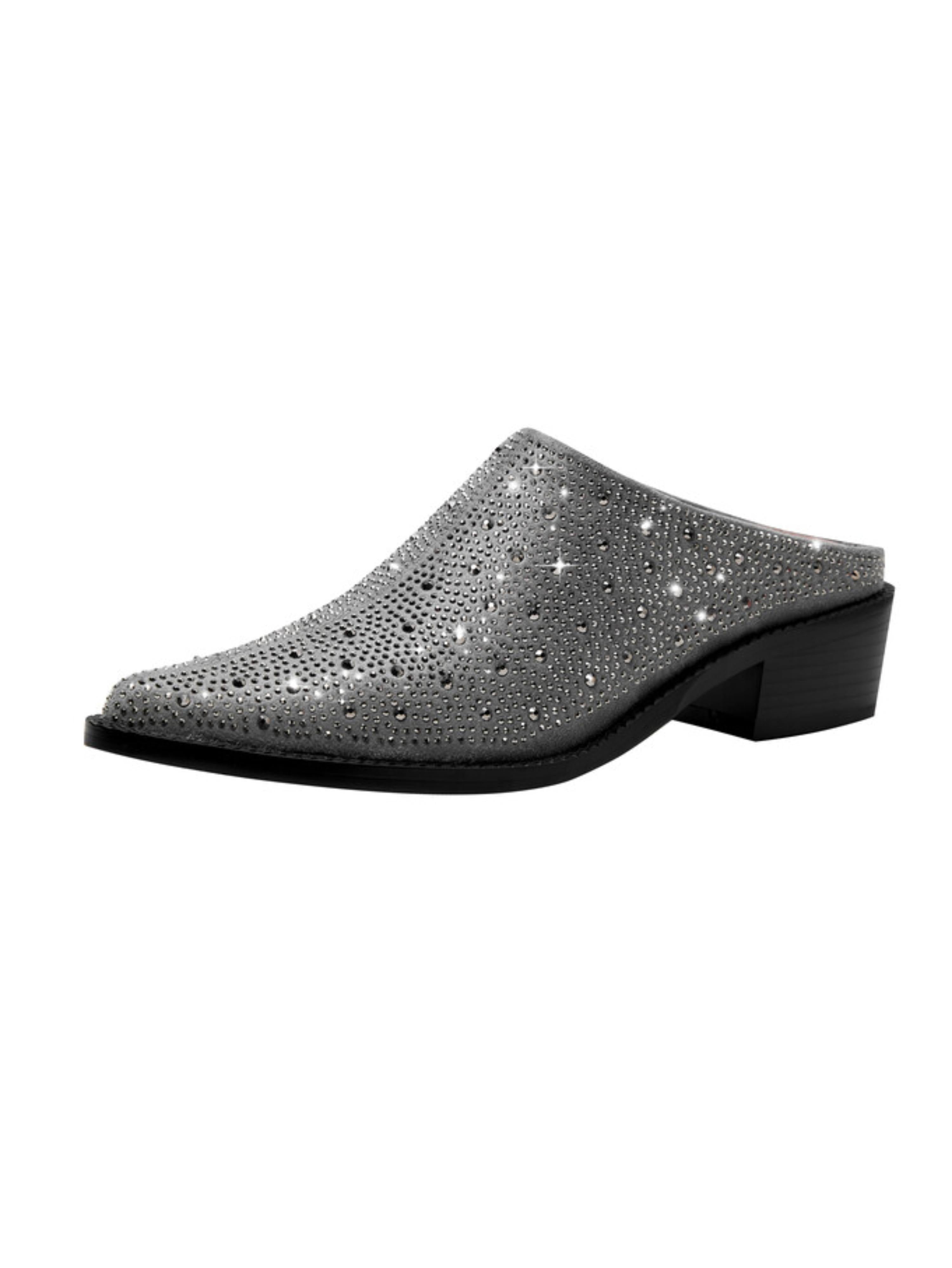Dazzling Slip-On Heels Luxe Shine Silver Sandals for Women