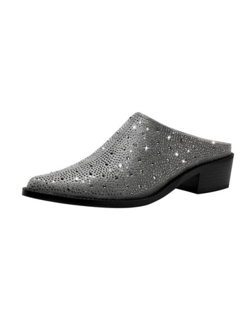 Dazzling Slip-On Heels Luxe Shine Silver Sandals for Women