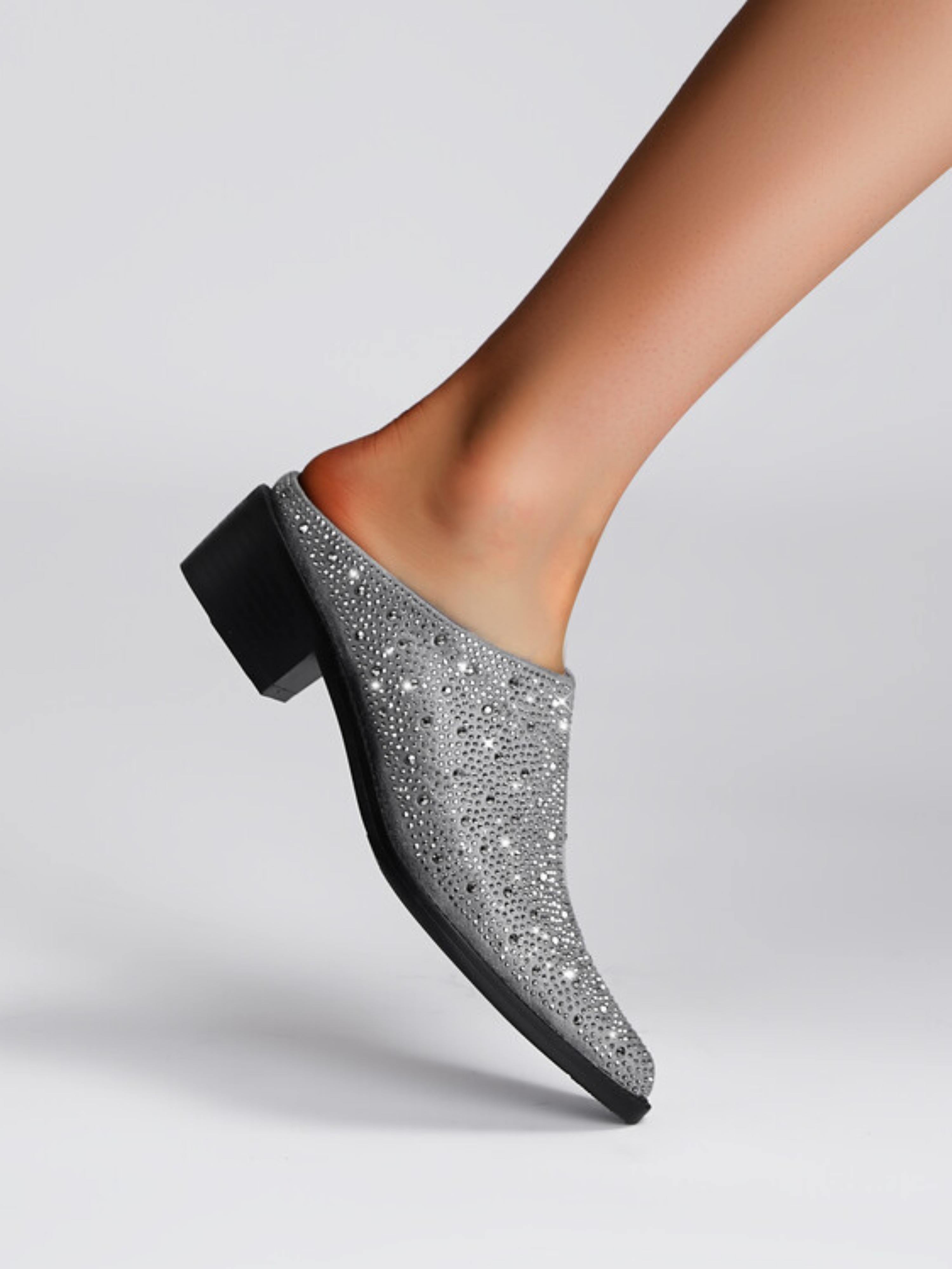 Dazzling Slip-On Heels Luxe Shine Silver Sandals for Women