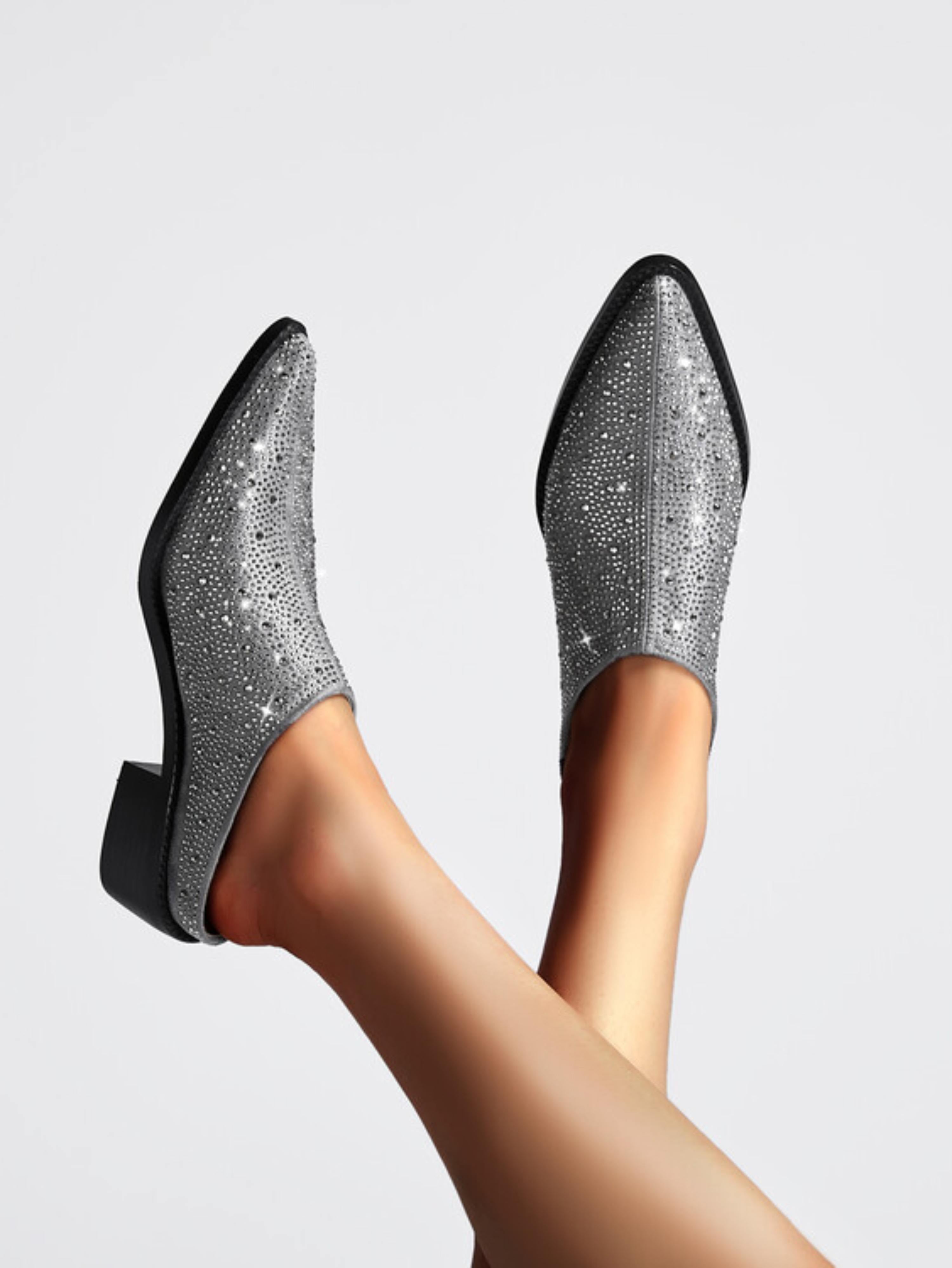 Dazzling Slip-On Heels Luxe Shine Silver Sandals for Women