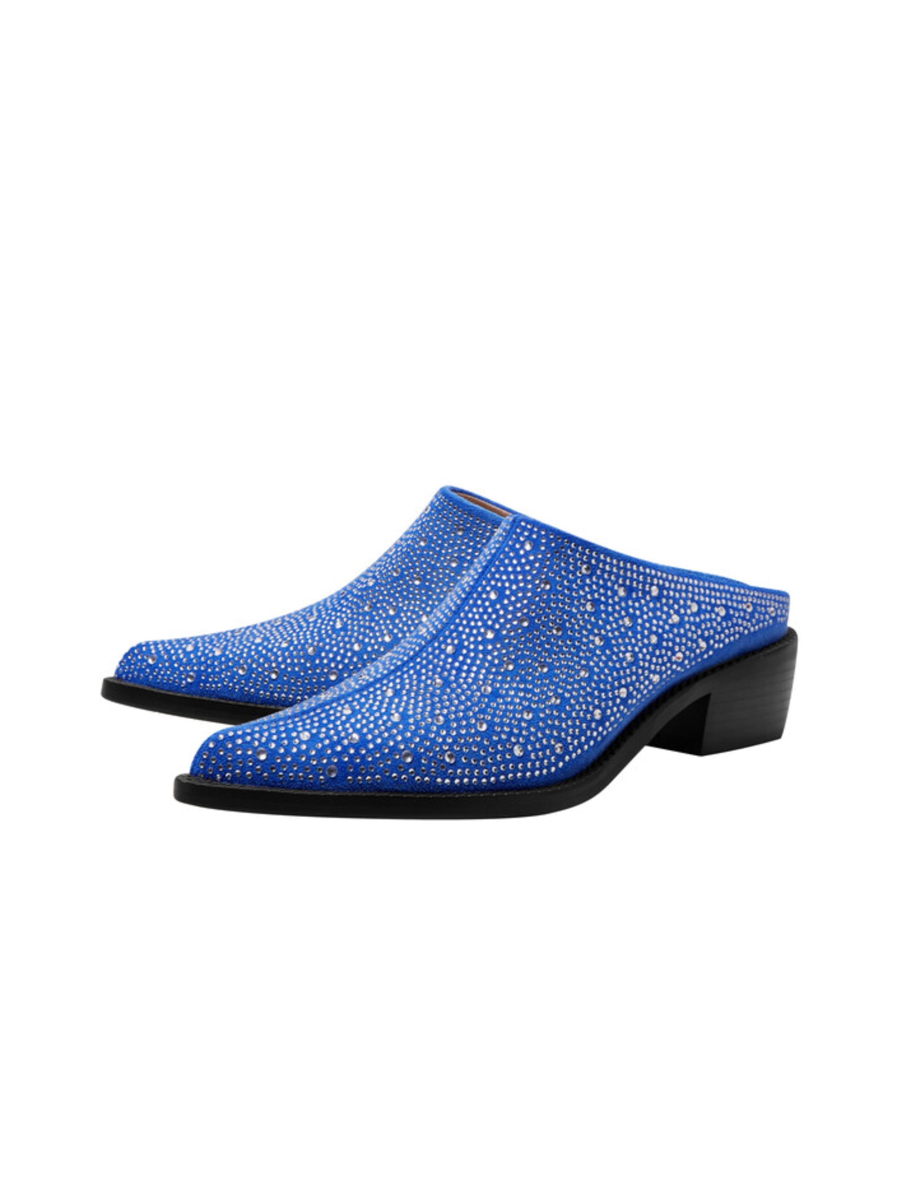 Blue Rhinestone Mule with Block Low Heel Sandals for Women