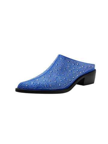 Blue Rhinestone Mule with Block Low Heel Sandals for Women