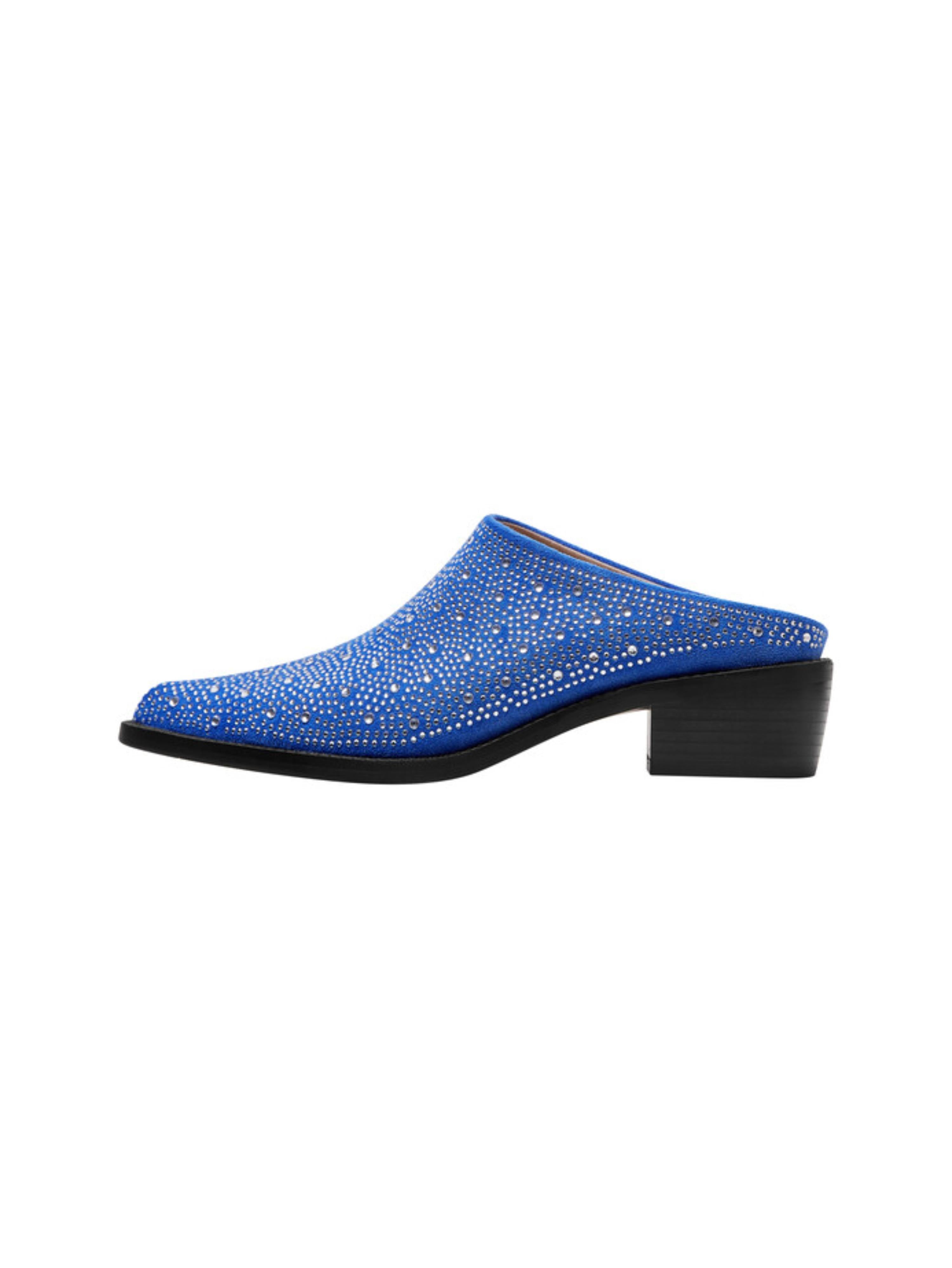 Blue Rhinestone Mule with Block Low Heel Sandals for Women