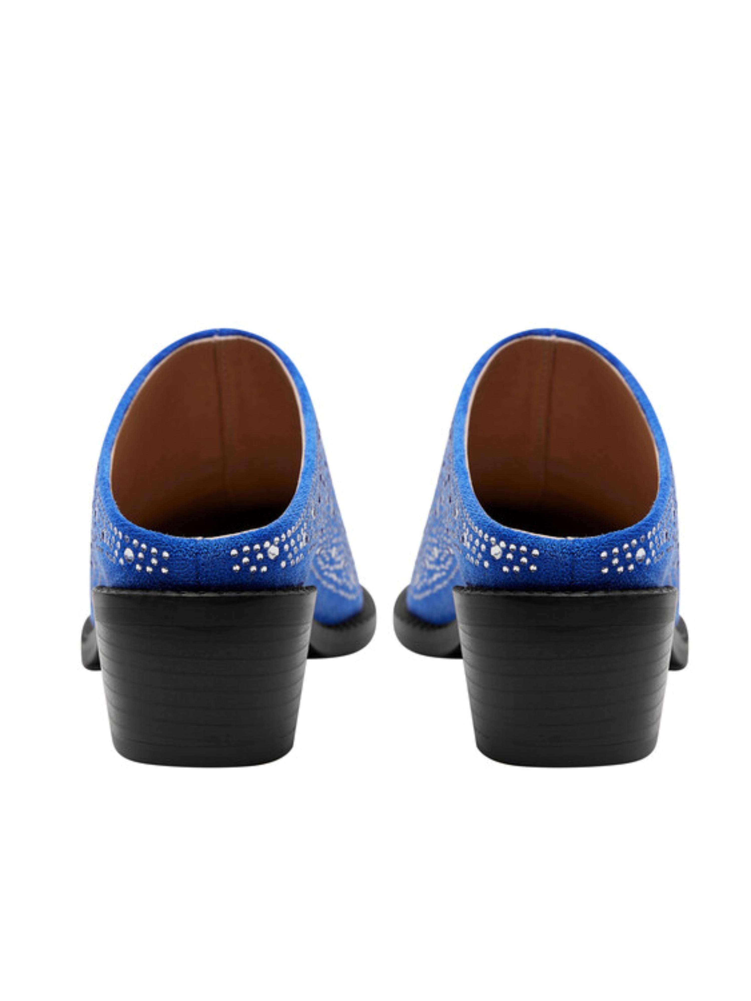 Blue Rhinestone Mule with Block Low Heel Sandals for Women