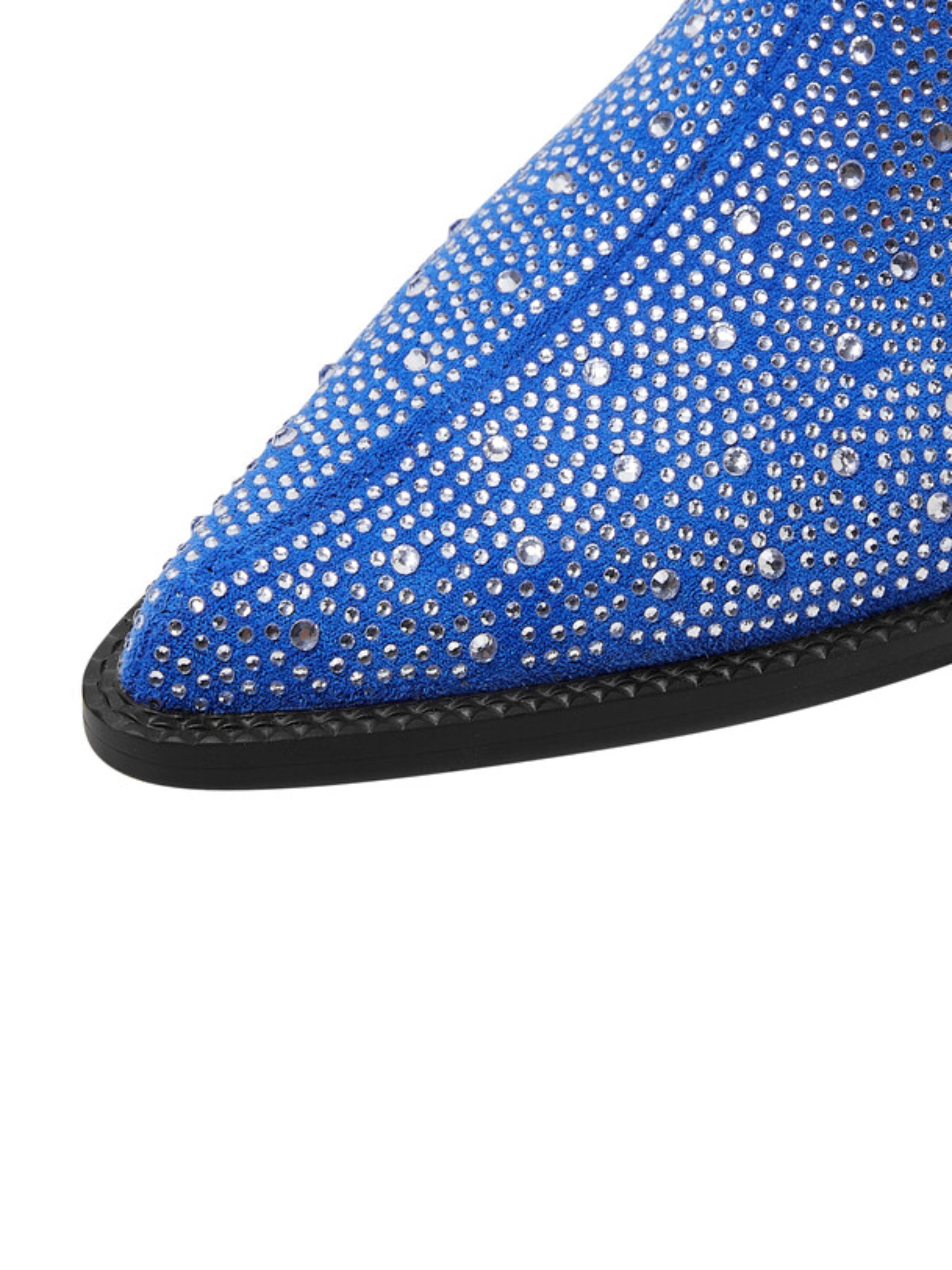 Blue Rhinestone Mule with Block Low Heel Sandals for Women